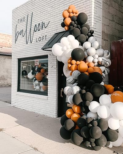 Miniatura 3 de Bonropin 160Pcs Halloween Balloon Garland Arch kit with Black White Orange Silver Agate Balloons for Halloween Day Party Background Decorations
