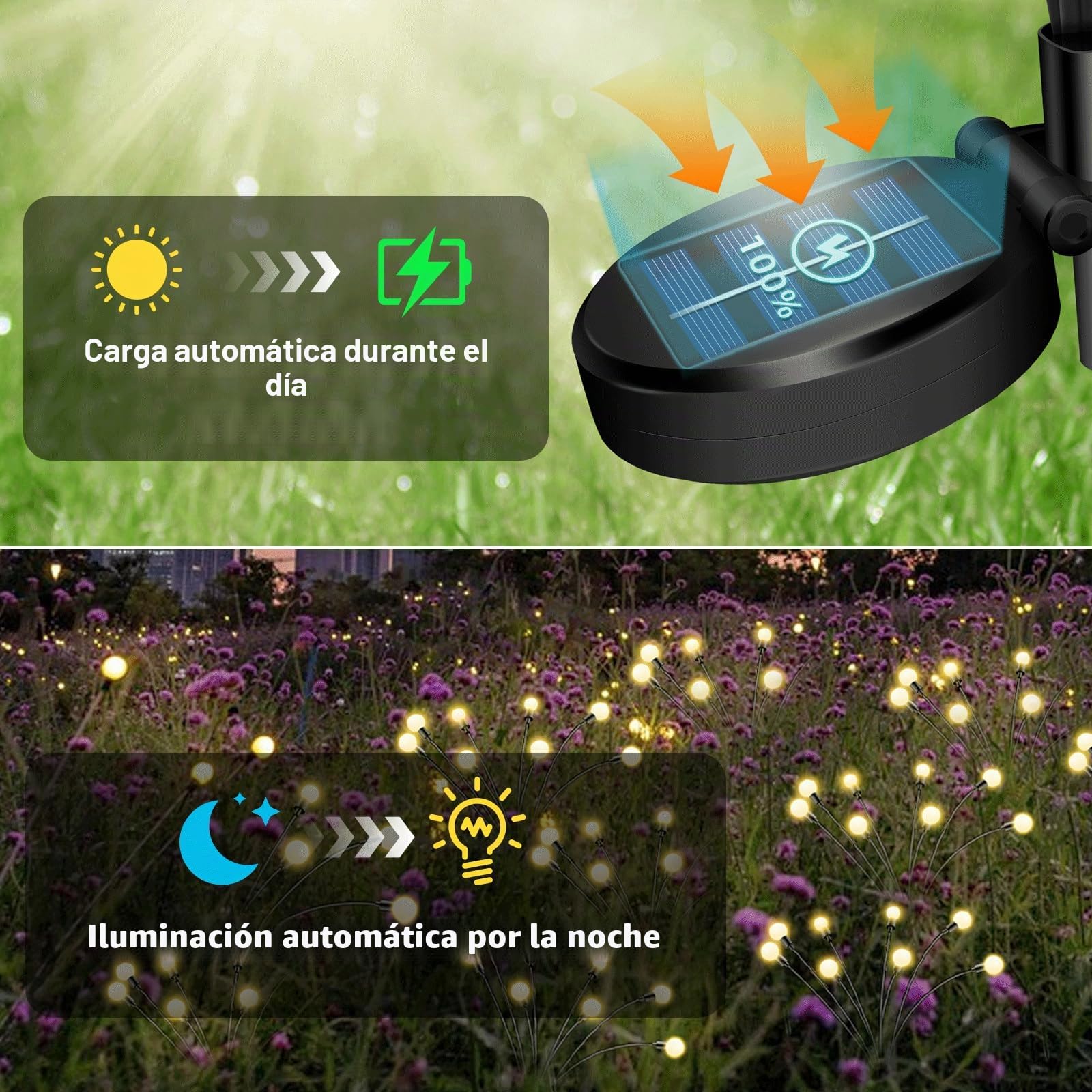 SCNNC Luces Solares de Luciérnaga, 8 LED Luz Solar Exterior Jardin Decorativa IP65 Impermeable Blanco Cálido, Luces Luciernagas Solares para Jardín Decoración Nocturna Patio Balcón, 4 Piezas