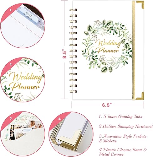 Miniatura 4 de Agenda de boda libro y organizador  El planificador de boda para novia con 5 secciones con pestañas, 6.5 x 8.5 pulgadas, tapa dura con esquina de
