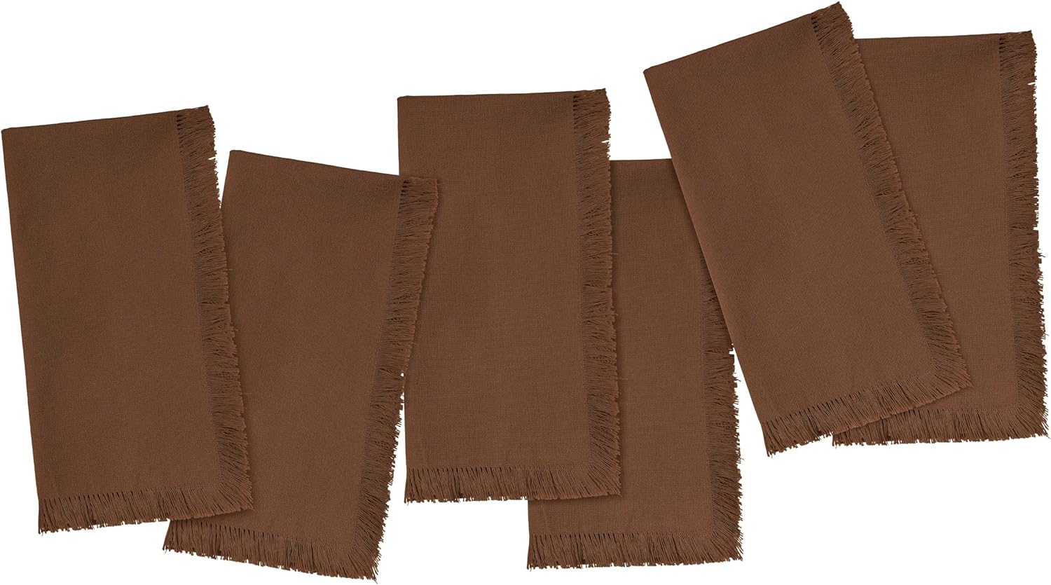 Blue Needles Handmade Cotton Linen Cloth Napkins with Fringes - Set of 6 Nut Brown Dinner Table Napkins 18x18 Inch Hemmed Edges Washable, Soft, Reusable, Perfect for Fall Thanksgiving & Family Dinner