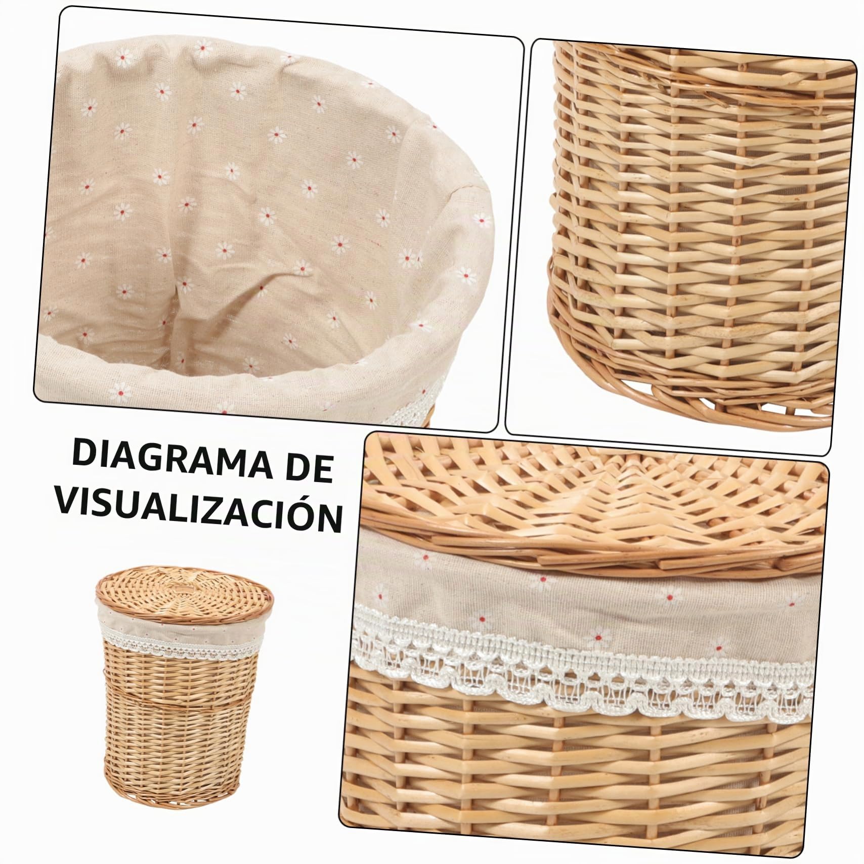 PRETYZOOM Cesta para Ropa Sucia Tejida a Mano 45x30x35 Cm Material Natural Color Original Tapa Cesta Organizadora para Hogar Lavandería y Baño