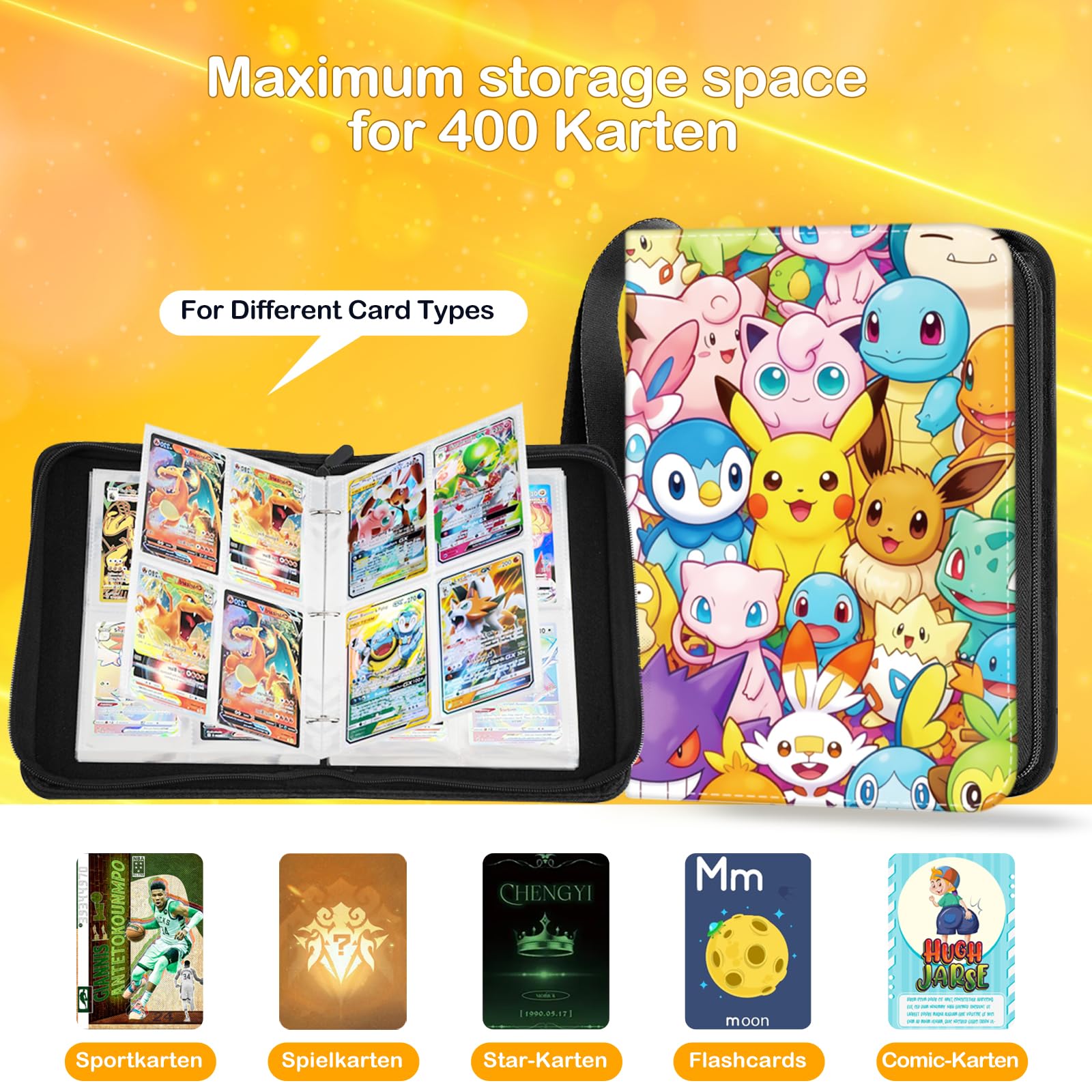 Álbum para cartas coleccionables, álbum de 4 bolsillos de cuero PU, álbum para cartas con capacidad para 400 cartas, 50 páginas, impermeable, carpeta para tarjetas, libro organizador, funda para
