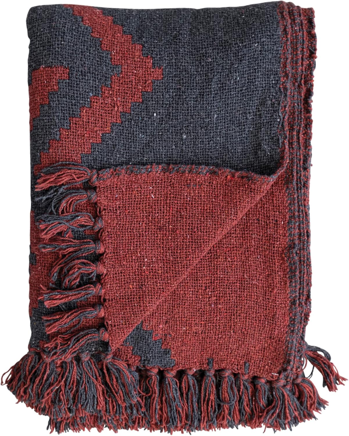 Creative Co-Op Recycled Cotton Blend Geometric Design and Fringe, Multicolor Throw Blanket, Multi 60 inch Multicolor
