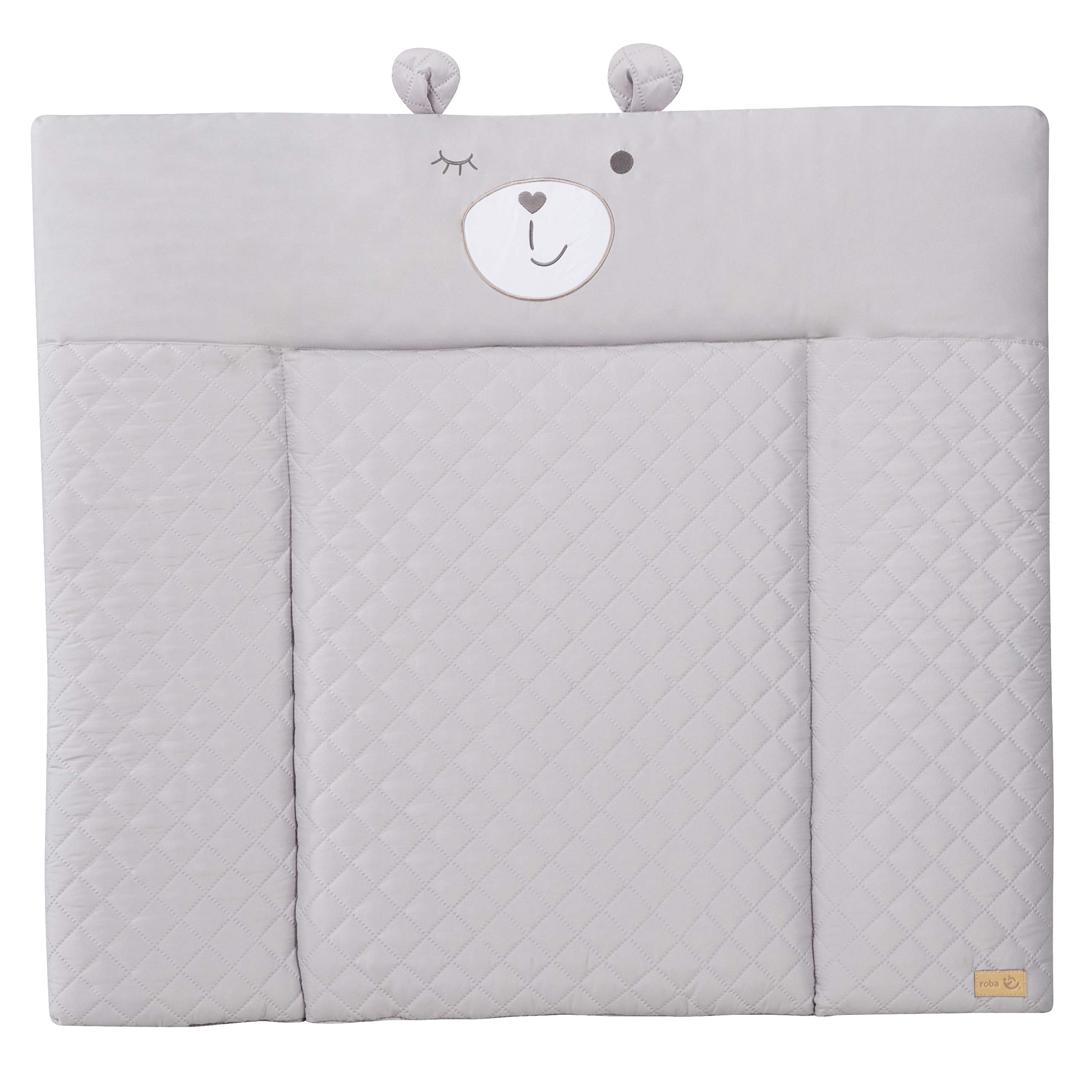 roba Wickelauflage soft roba Style - 85 x 75 cm - Wickeltischauflage abwaschbar - Baby Wickelunterlage mit Bären Motiv - Lil Cutie Sammy - Grau
