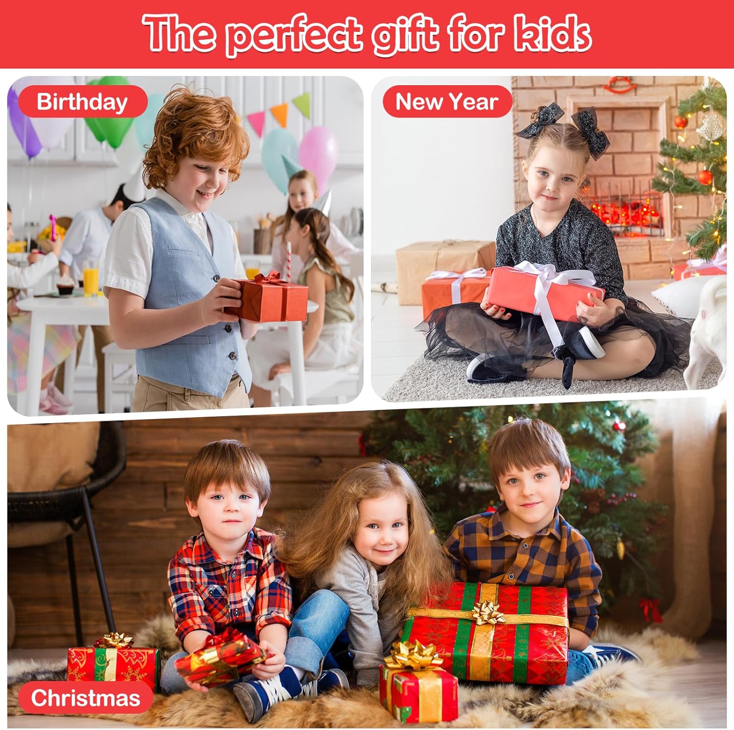 16 Bit Handheld Game for Kids, 3.0'' Large Screen Retro Gaming Player, Preloaded 200 HD Retro Kids Games with 2 Cartridges for Birthday Gift, Video Games for Boys & Girls Aged 4-12(Red)