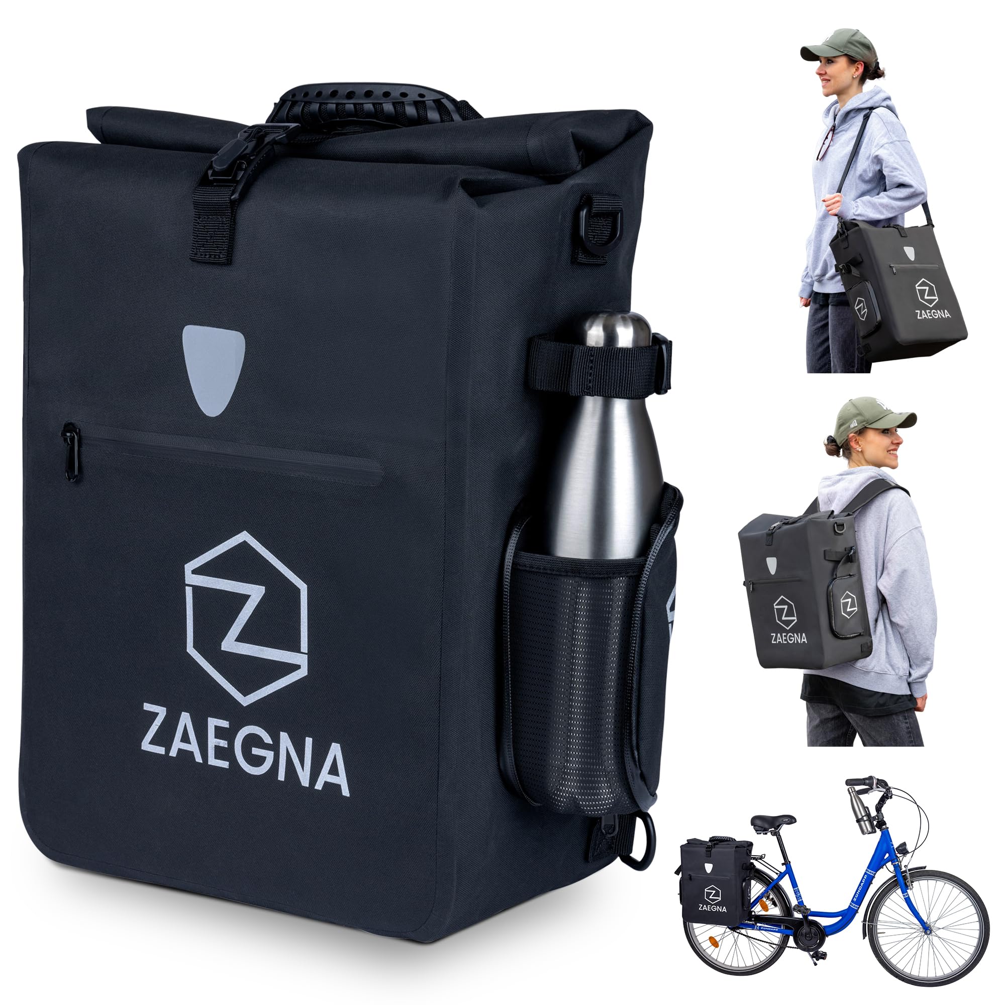 3 in1 Fahrradtasche für Gepäckträger - wasserdichte Fahrrad-Gepäcktasche, Rucksack & Umhängetasche - Fahrrad Tasche mit Laptopfach & Bodenplatte