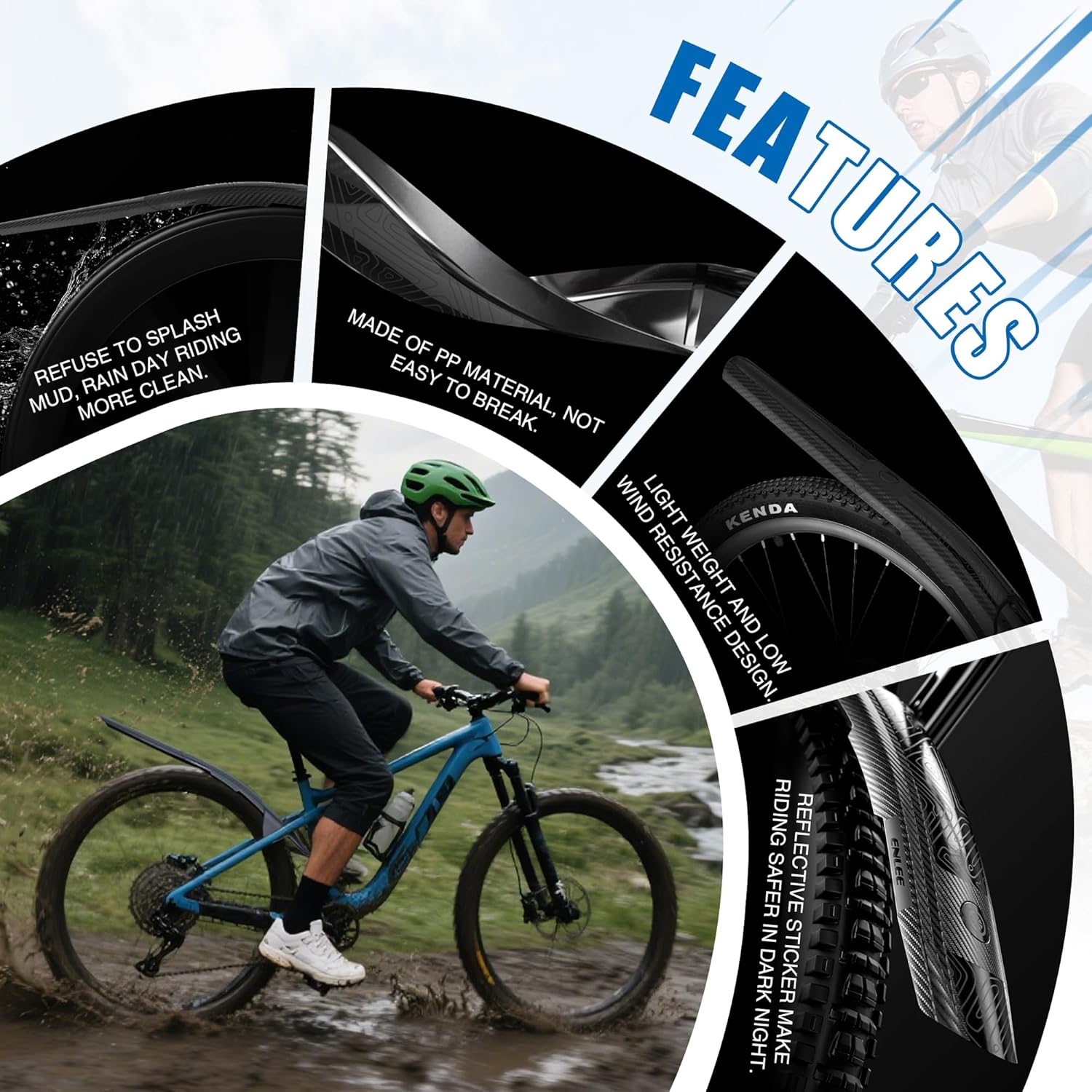 MEGHNA Bike Fender Lightweight for Both Front and Rear Wheel Two - Section Style Single Mudguard for Disc Brake Bike Fenders for 26-29 inch Mountain Bike Cruiser Bike Folding Bike, 1 Pack