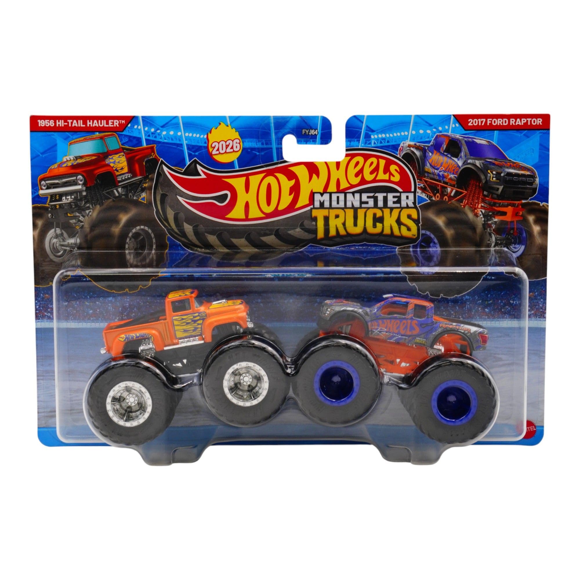 Hot Wheels Monster Trucks Demolition Doubles (1956 Hi Tail Hauler & 2017 Ford Raptor - JLV84) — image 1