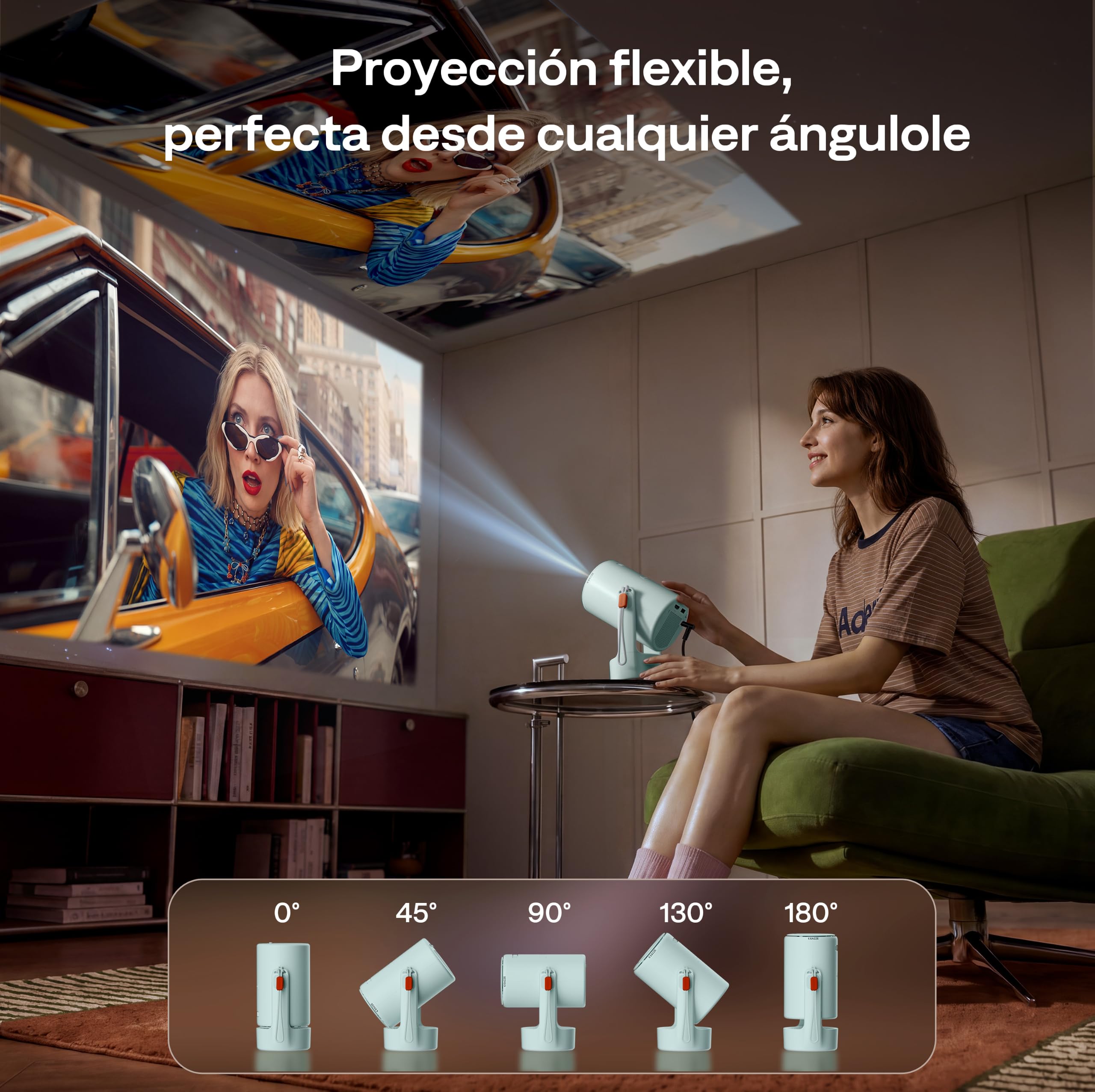 Aurzen E1 Mini Videoproyector Portátil 1080P Compatible con Netflix | Proyector de vídeo 720P HD nativo HDR10 con rotación de 180° y asa de transporte de cuerda, para cine en casa y exteriores