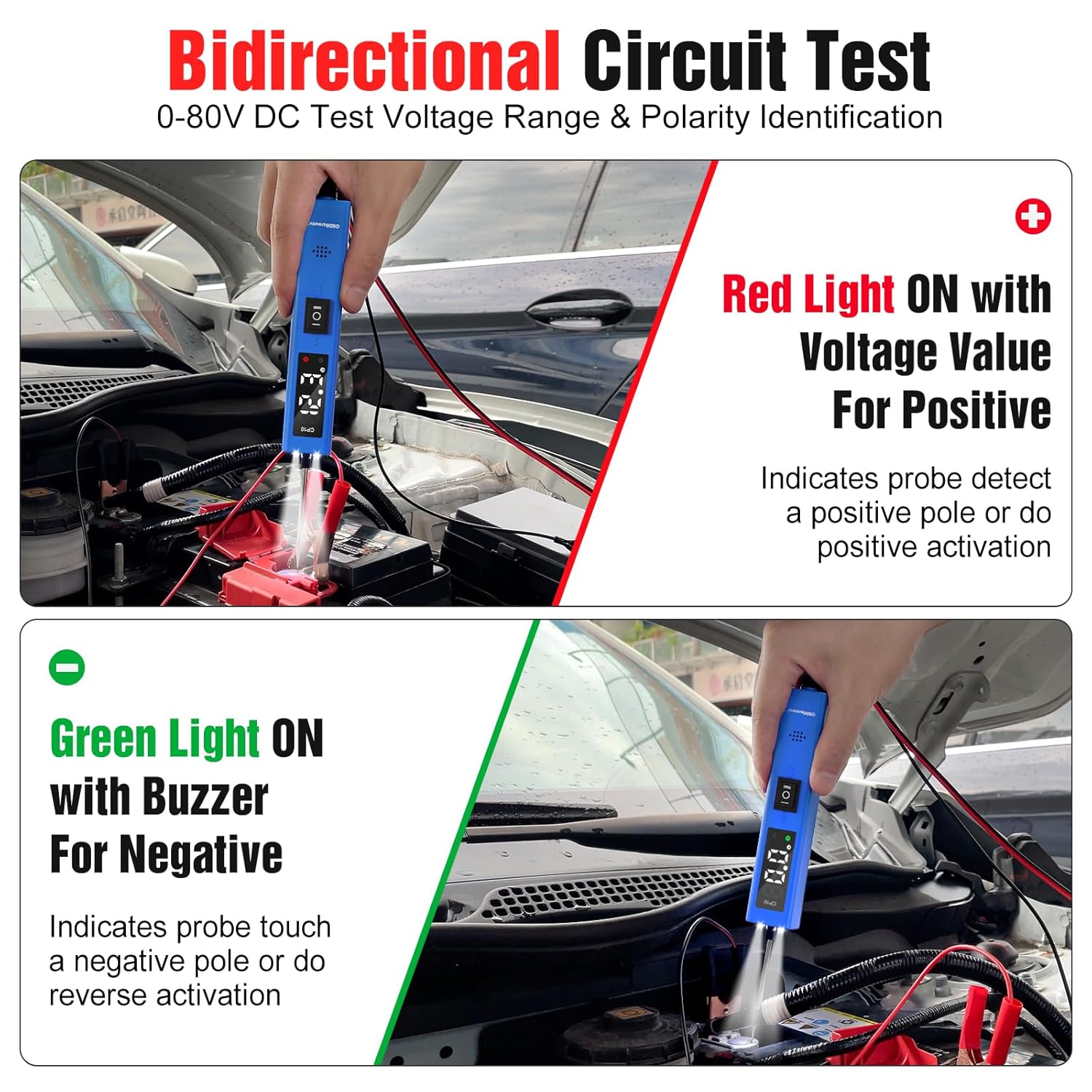 Bidirectional circuit test showing positive and negative detection