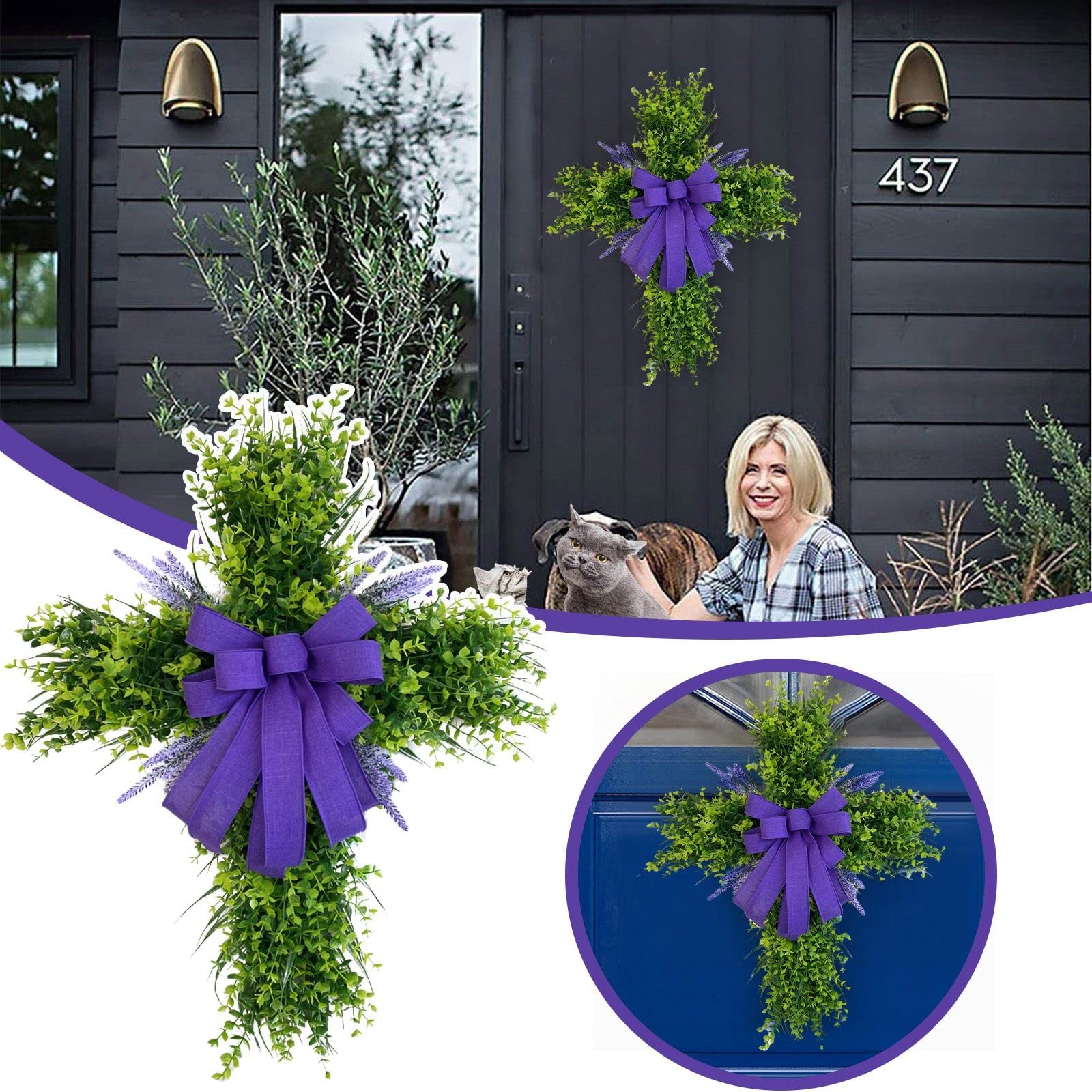 Couronne De Pâques Lys En Croix – Décoration Printanière Porte D’Entrée, Fenêtre Ou Mur, Fleurs Artificielles