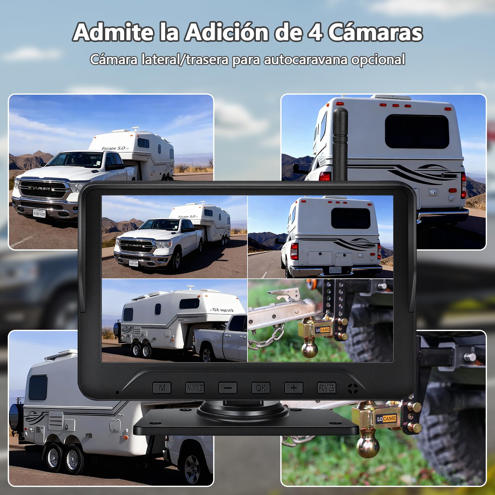 Cámara de Marcha Atrás con 7 Pulgadas 1080P Monitor, IP69 Impermeable 14 IR Visión Nocturna Camara Trasera Coche Inalámbrica, para Camper, Camión, RV(VE-7C)