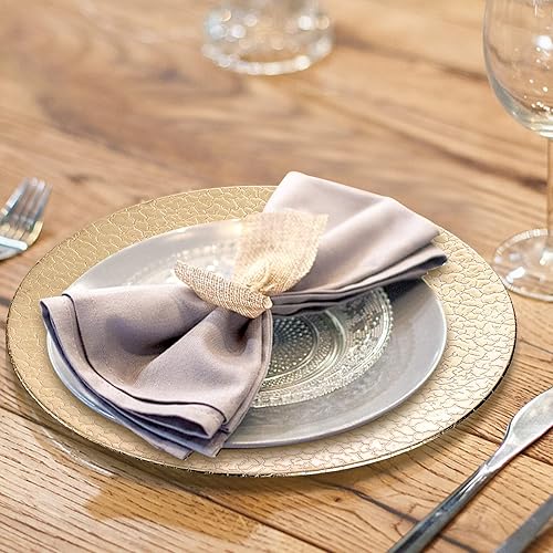 Miniatura 5 de Kingrol Paquete de 6 platos de carga dorados de 13 pulgadas, cargadores redondos para cena, platos decorativos resistentes y reutilizables para