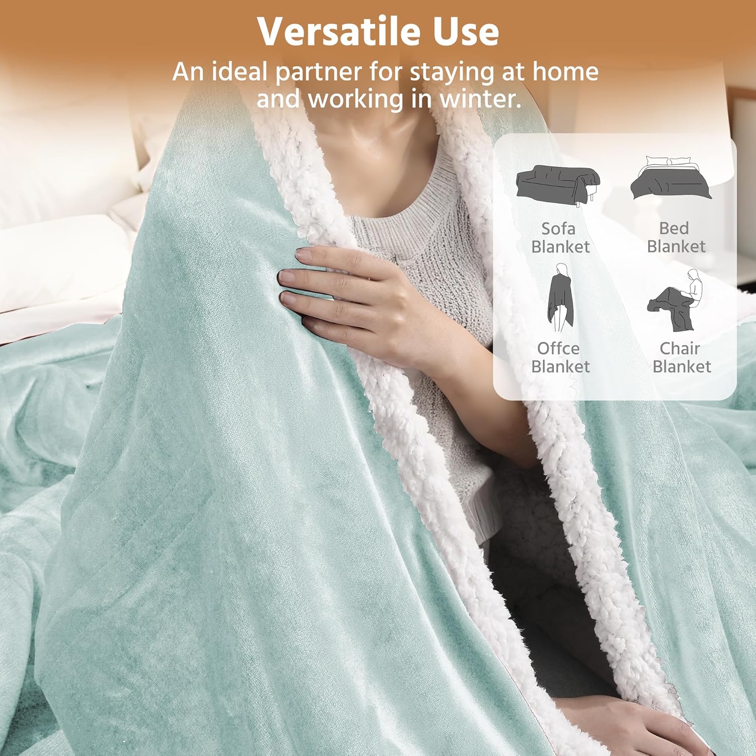 Electric Heated Blanket Full Size 72x84 Inch - Super Soft Flannel, 10 Heat Settings, 1-12H Auto Shut Off, Machine Washable, Easy Controller, Perfect for Winter Warmth - Light Green - Image 4