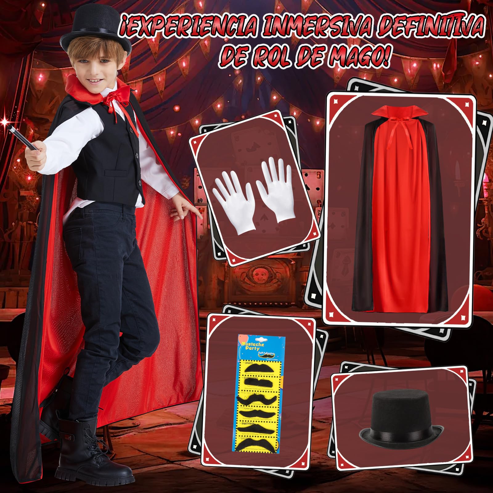 BuzzoXerex Juego de Magia, Disfraz Mago Niño con Accesorios de Mago e Instrucciones, Juego de Magia Niños 6 7 8 9 10 11 12 Años para Carnaval