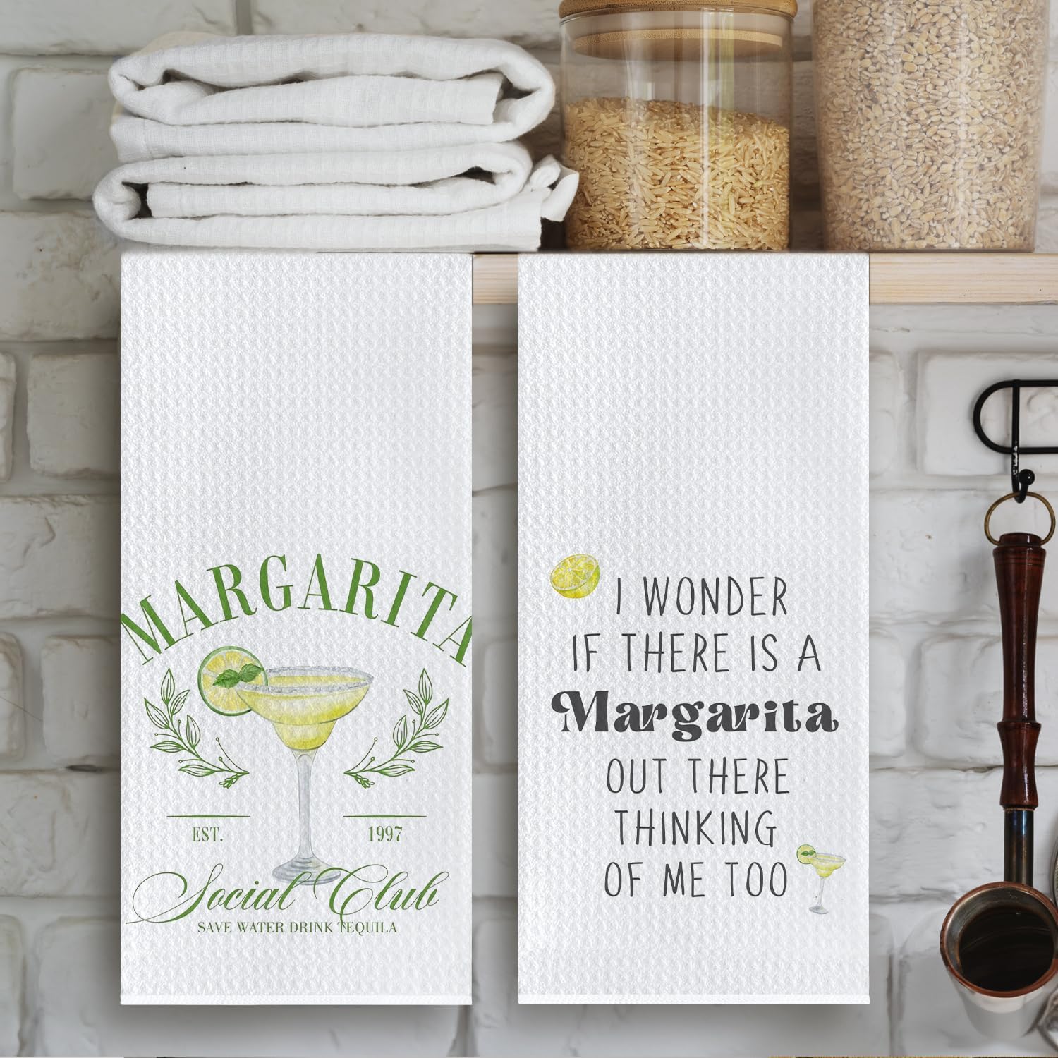 Margarita Cocktail Kitchen Towels, Gifts for Margarita Lovers Dish Tea Towels for Bartender Kitchen Bar Cart Decor, Cocktail Lover Gifts Decorative Hand Towel, 16x24 Inches Set of 2 - Image 3