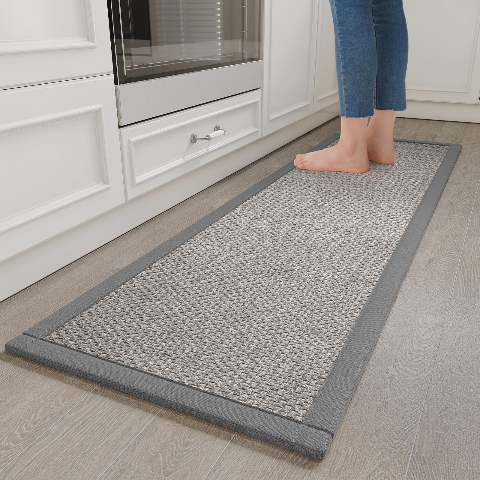 YDKGL Kitchen Runner Rugs Non Slip Washable Anti Fatigue, Super Absorbent 0.4" Thick Cushioned Long Kitchen Mats for Floor, Jute-Look Sink Floor Mat