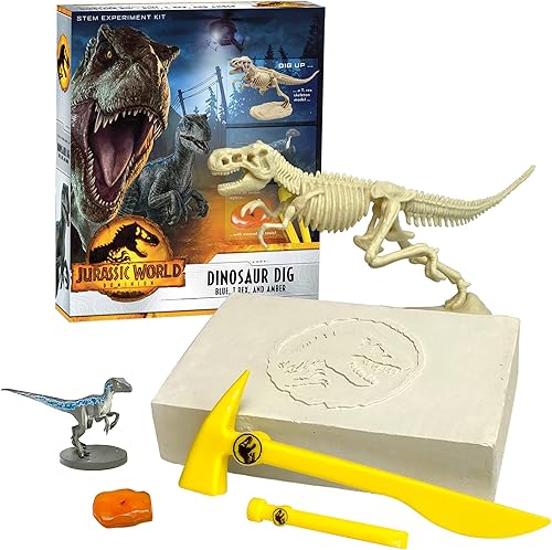 Thames & Kosmos Jurassic World Dominion Dinosaur Dig - Azul, T. Rex y ámbar | Kit de excavación STEM de Dig Out Prehistoric Treasures con