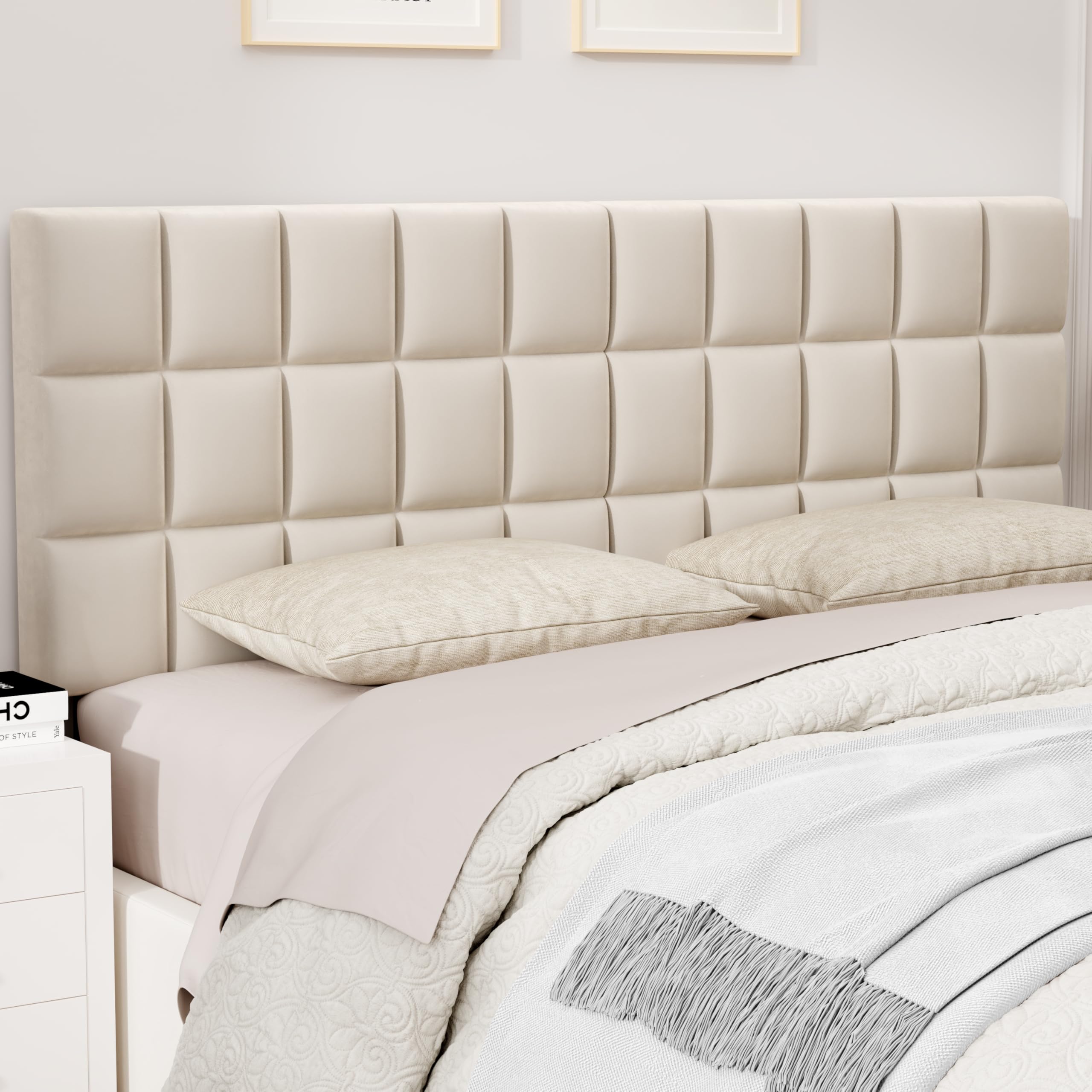 ALISH Velvet Tufted Headboard with Adjustable Height and Width, Foldable Upholstered Headboard with Metal Legs for King Queen Metal and Wood Bed Frame