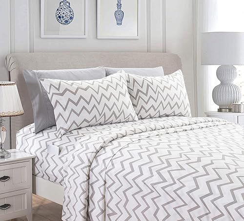 Elegant Comfort Chevron Pattern Collection - Juego de sábanas de 6 piezas de bolsillo profundo de 1500 hilos, resistente a la decoloración, las