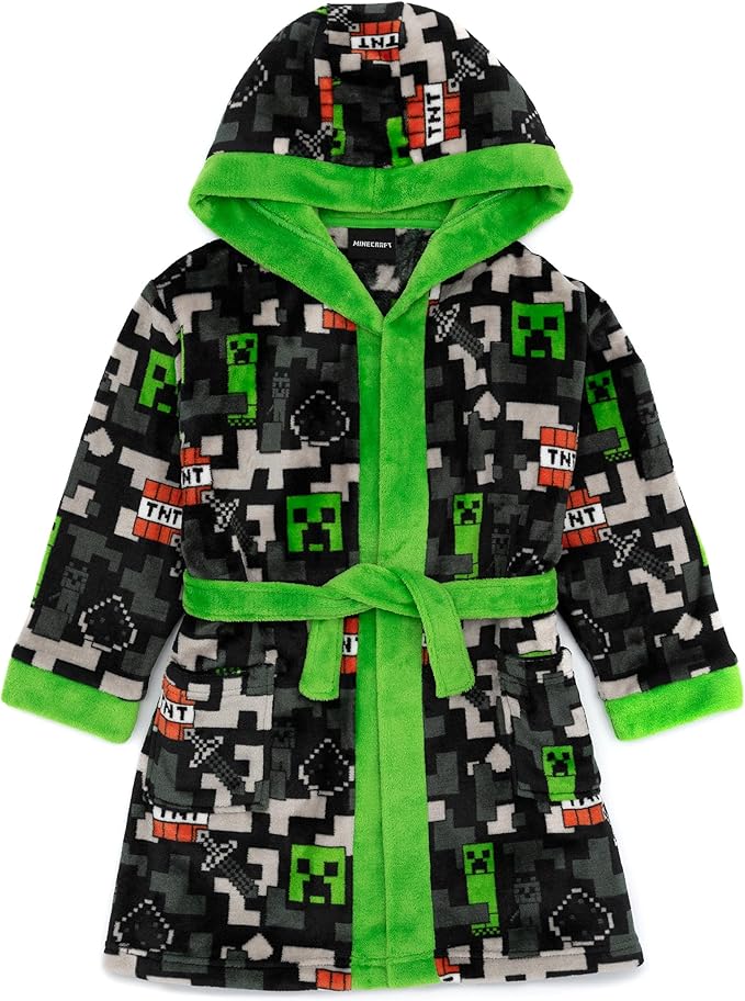 Minecraft Dressing Gown Kids Boys Girls TNT Creeper Camo Green Grey Bathrobe Video Game
