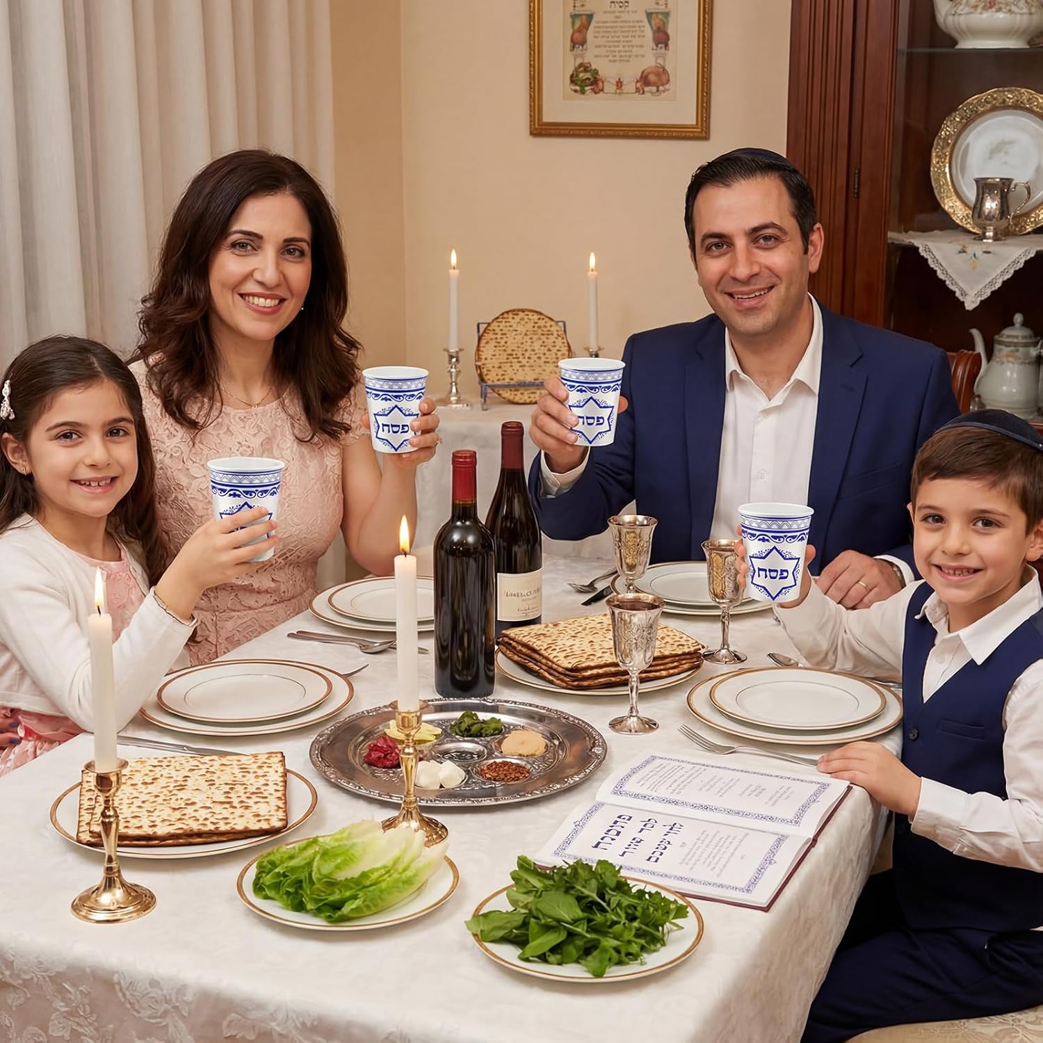 Tessco for you 30 Pcs Passover Seder Paper Cups 8.5 oz Blue and White Porcelain Pattern, Seder Disposable Drinking Cups for Juice Coffee Home Pesach Tableware Dinner Party Supplies Passover Decoration