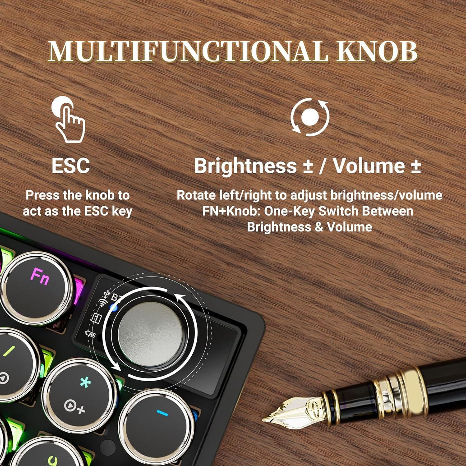 Wireless Number Pad Hot Swappable, Bluetooth 2.4G USB C 19 Key RGB Numpad with Multifunction Knob, 1000mAh Portable for Laptop PC Accounting