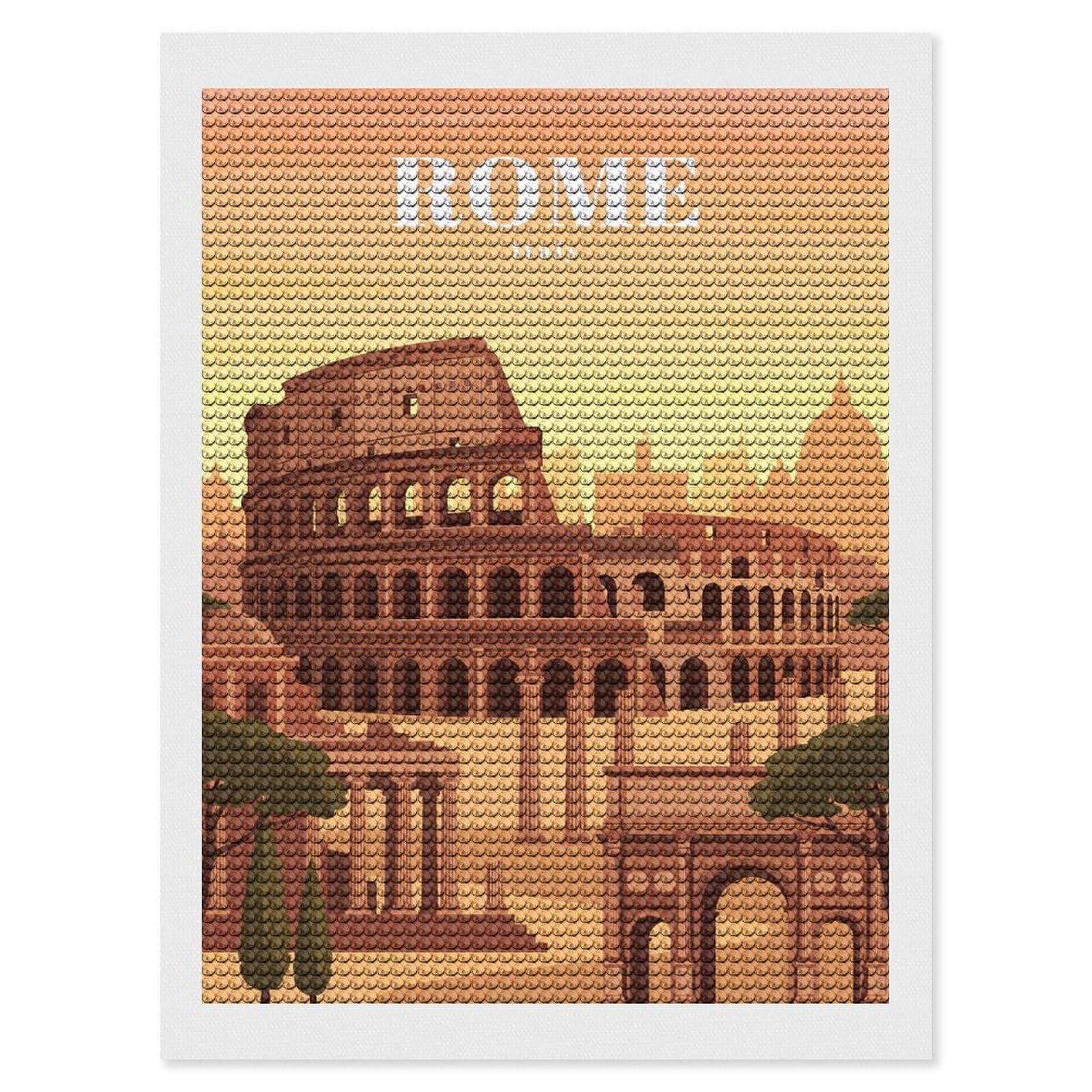 Junmoney Rome Italy Round Drill Diamond Painting 12"x16", Handmade Wall Decor, Modern Decor, Aesthetic Room Decor, Easy Craft Set