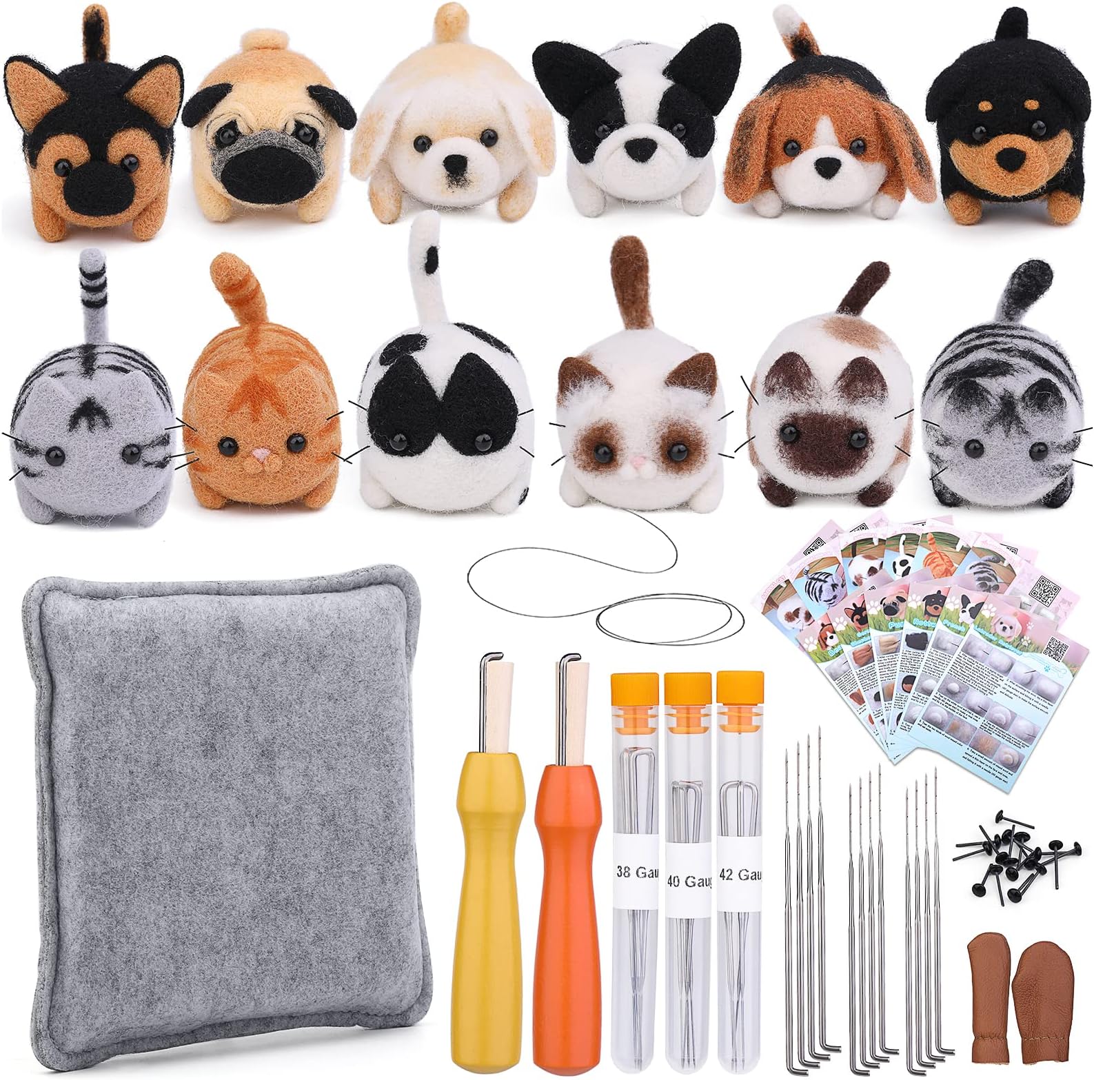 Mayboos Needle Felting Kit, 12 Pieces Doll Making Wool Needle Felting Starter Kit with Instruction, Felting Foam Mat and DIY Needle Felting Supply for DIY Craft Animal Home Decoration