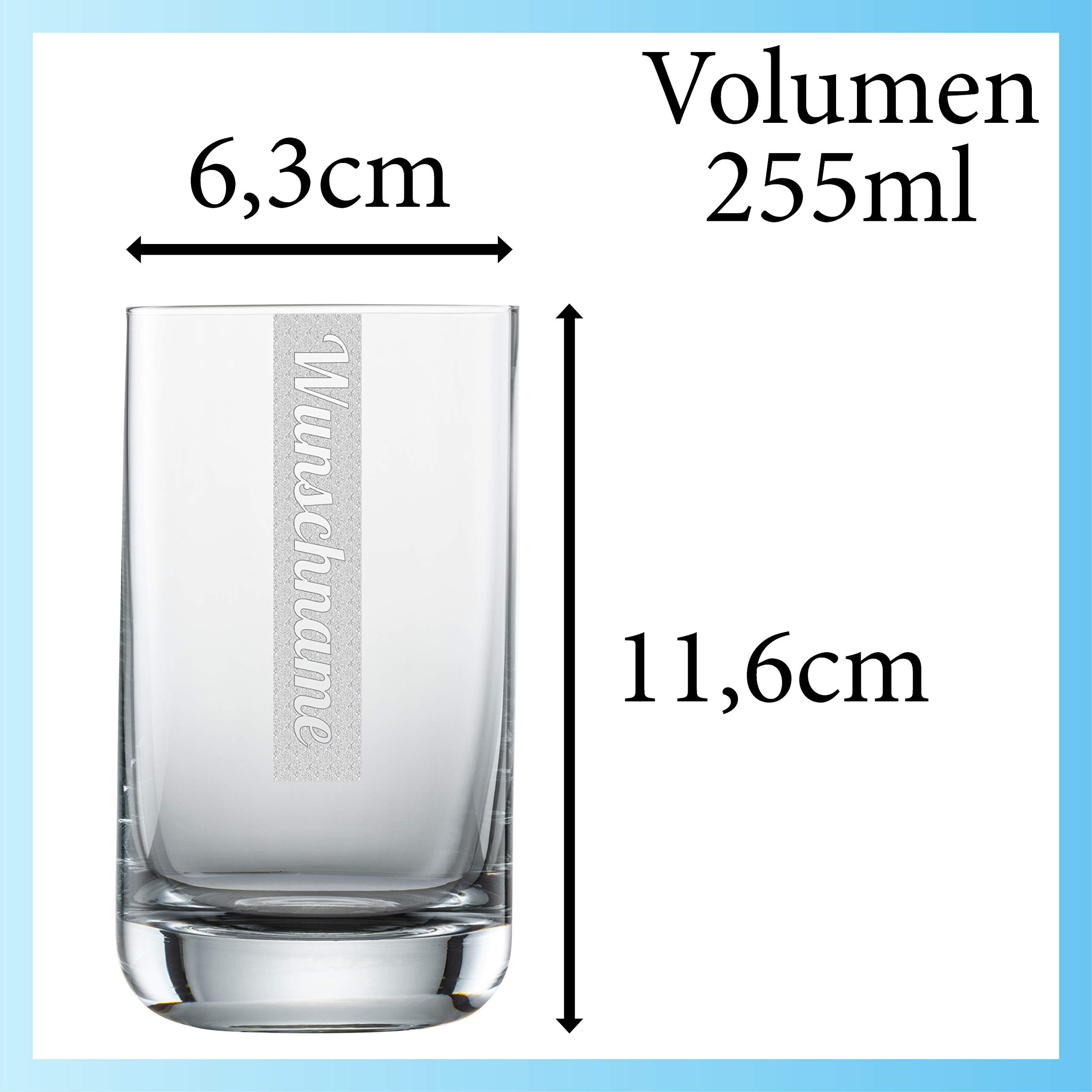 Longdrinkglas 390ml mit Wunschnamen personalisiert 12 Stück | Schott Glas mit Namen | LogoGlas | Spülmaschinenfest | Trinkglas & Individuelle Lasergravur - 12 Stück