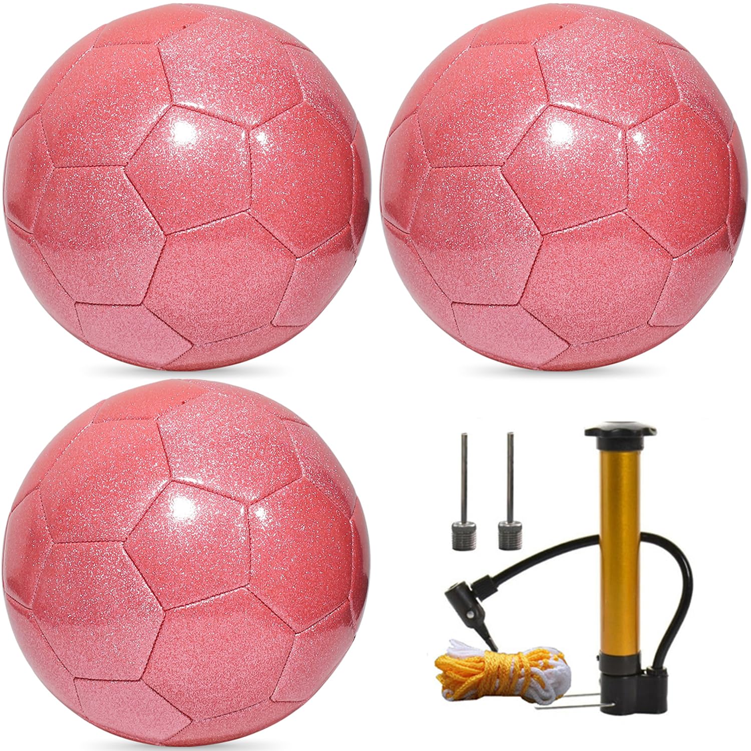 3 Pack Glitter Soccer Ball Set with Pump – Size 4 Pink Training Balls for You…