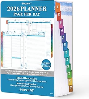 2026 Planner Refills – January 2026 - December 2026, 2026 Planner Refills, Two Pages Per Day Daily ＆ Monthly, 8.38" x 5.51", Ring-Bound with Tabs