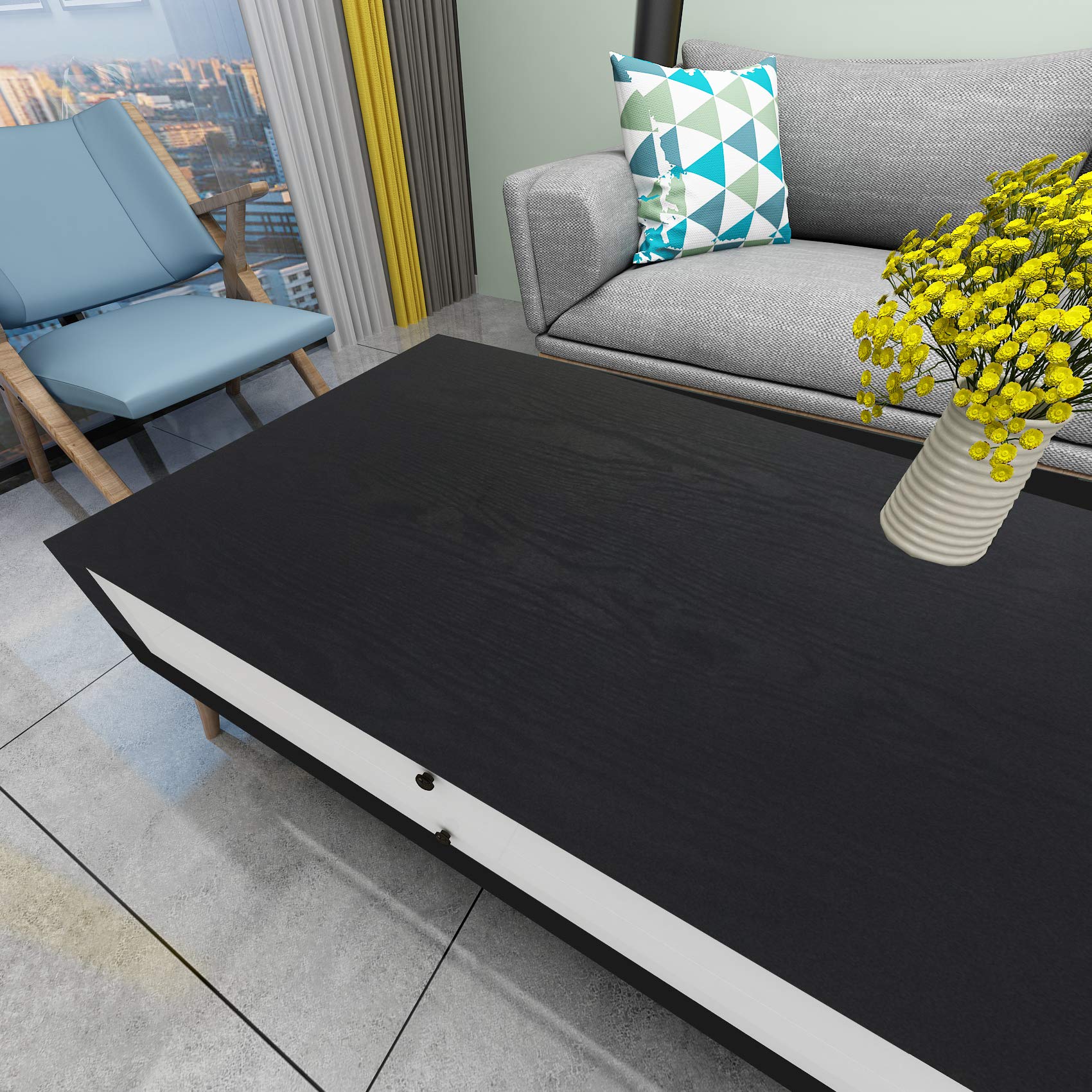 VEELIKE Papel Pintado Madera Negro Adhesivo para Muebles 60cm x 900cm Tapiz Autoadhesivo Impermeable de Pared Decorativo Salón Habitación Armario Baño Vinilo