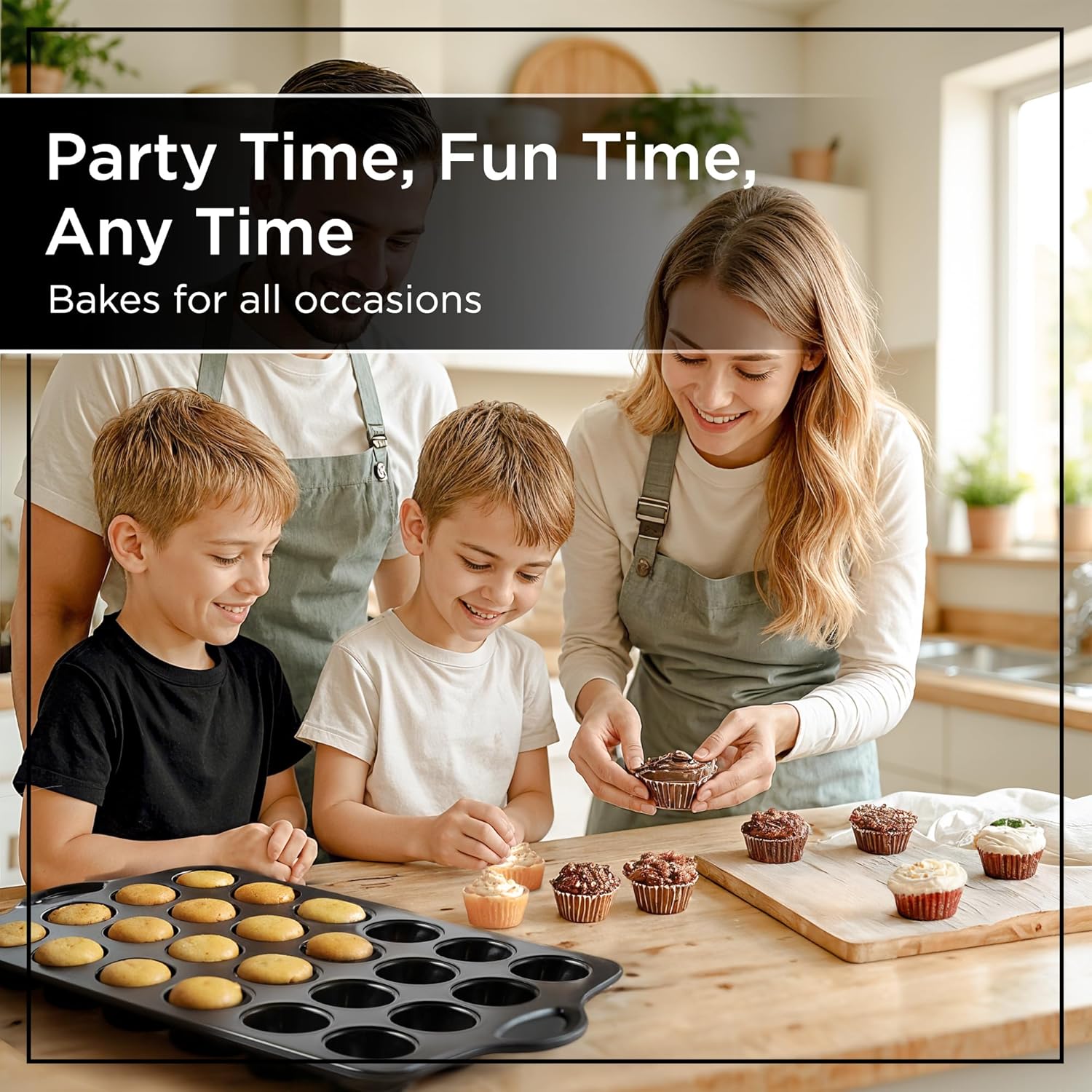 Wrenbury Mini Muffin Pan Non Toxic Set of 2 - Non Stick 24 Cup Small Cupcake Tray for Baking Joyful Bites - Dishwasher Friendly - Health Conscious Baking - 1.8" Cup