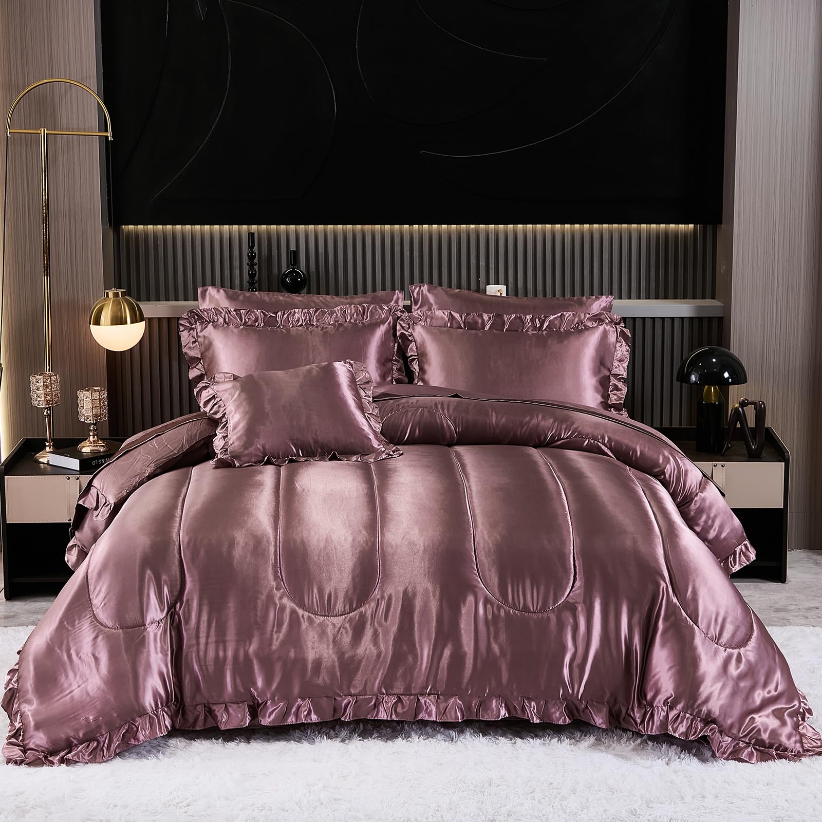 Amazon.com: Silk Like Satin Comforter Set with Sheet Set Queen Size 8 ...
