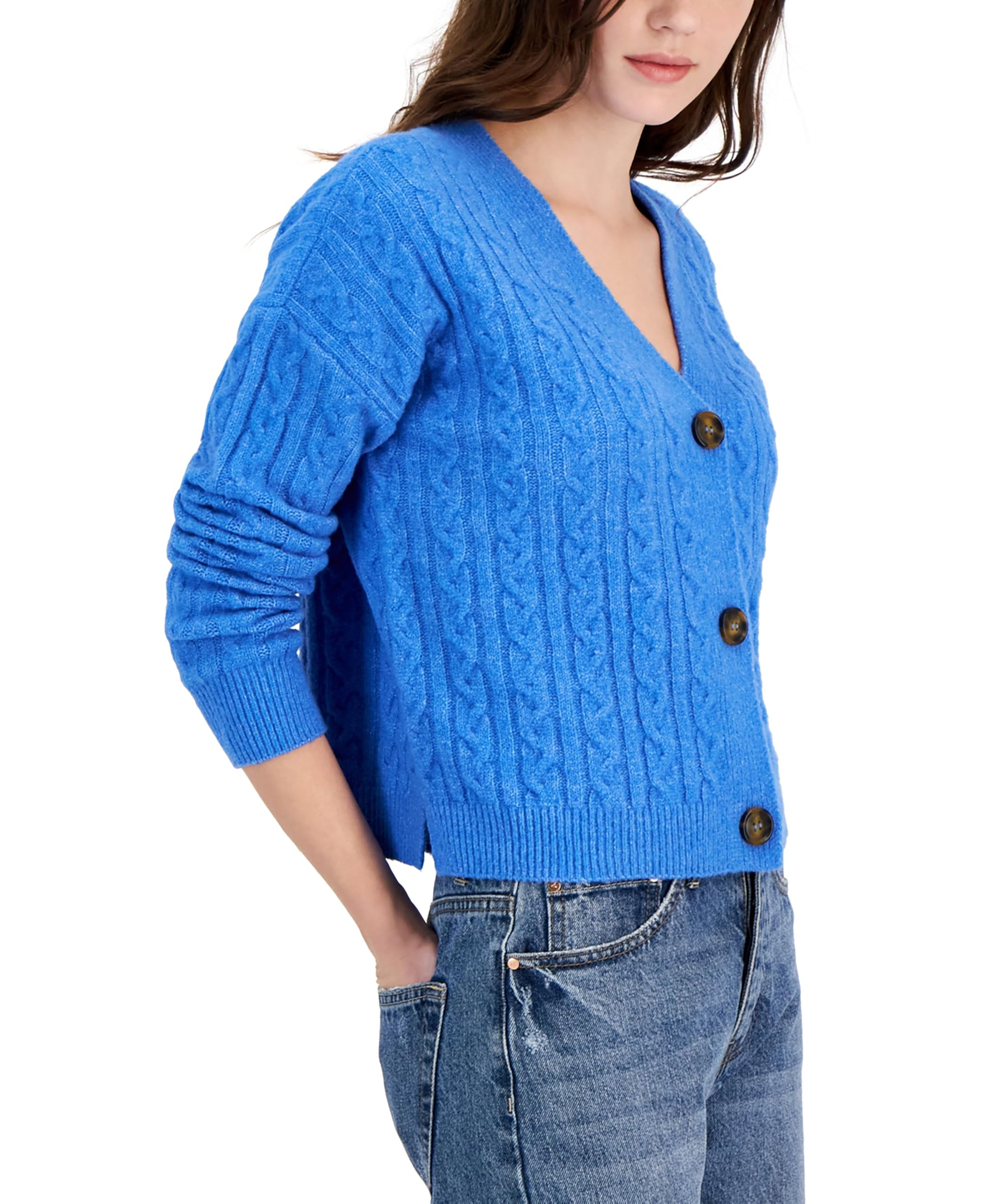 Juniors Cable-Knit V-Neck Cardigan