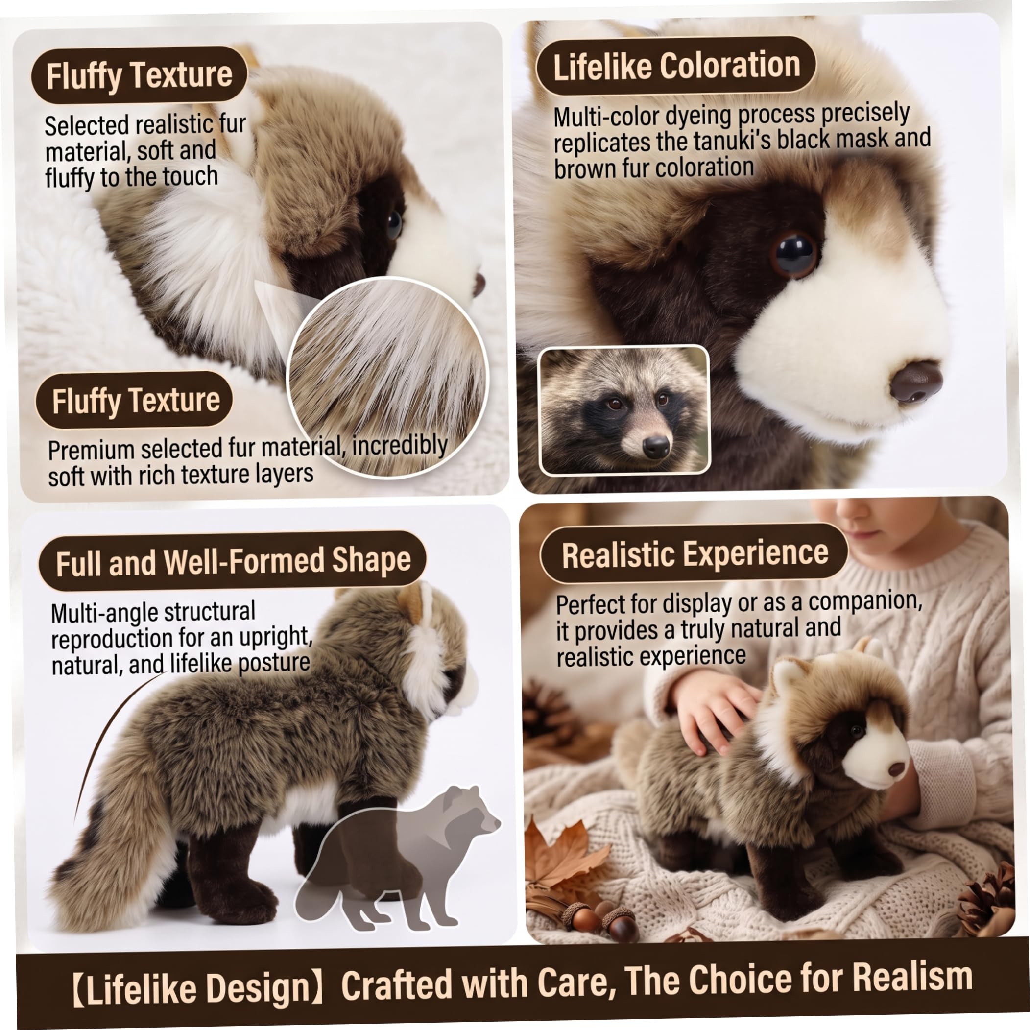 Peluche di procione, simpatici animali di peluche Realistico procione soffice decorazione per camera da letto soggiorno Marrone