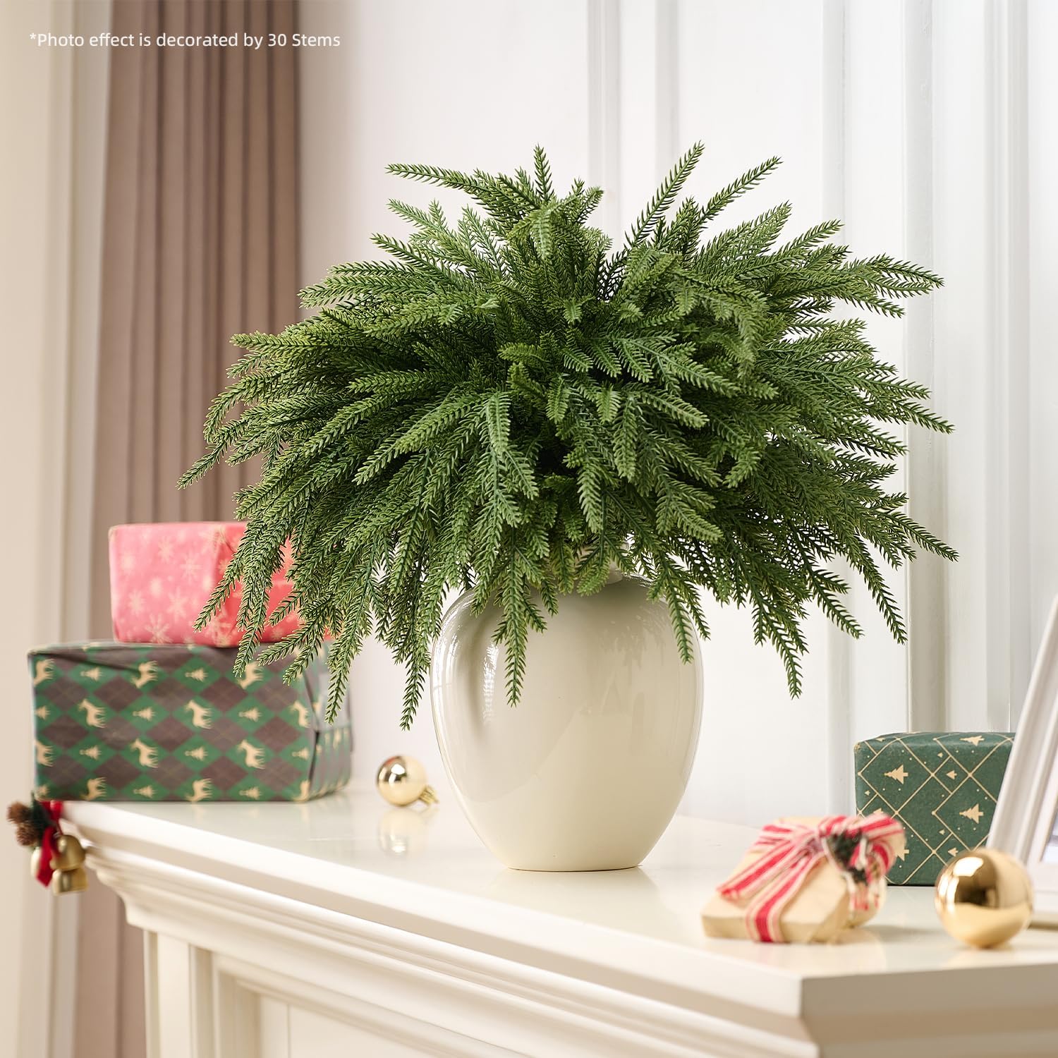 12Pcs 18'' Norfolk Pine Stems Realistic, Lifelike Christmas Greenery Pine Branches for DIY Wreaths, Vase Fillers, Indoor Outdoor Decor, Real Touch Christmas Decorations for Table, Mantle - Image 4