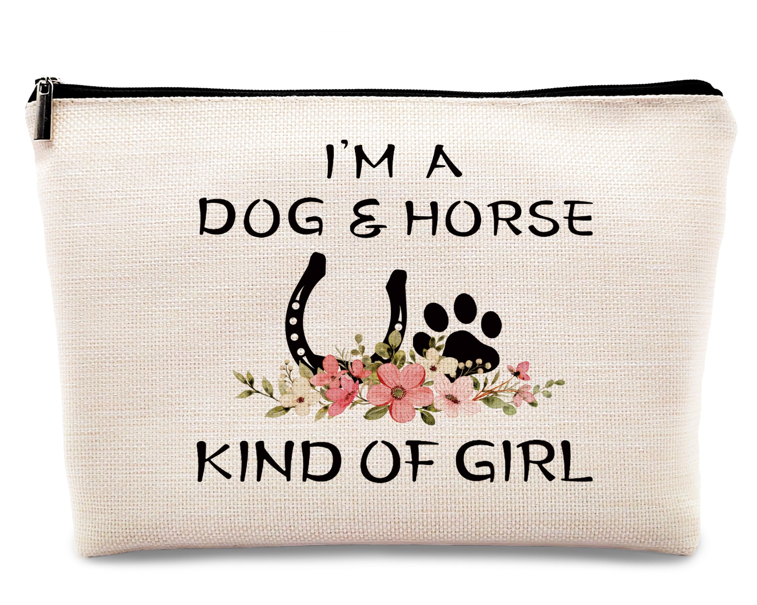 kdqua Horse Gifts for Women Makeup Bag, Horse Gift for Horse Lovers Girls Women,I'm a Dog And Horse Kind Of Girl, Gifts for Horse Lovers,Dog Mom