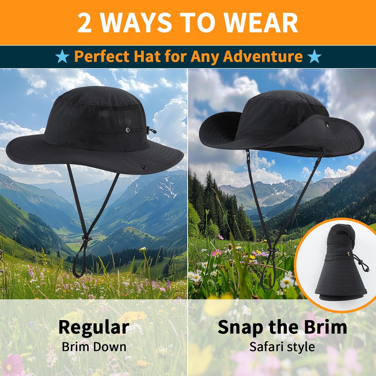 Home Prefer UPF50+ Mens Sun Hat Wide Brim Womens UV Protection Beach Bucket Hat for Fishing Hiking Snap Up Cowboy Hat - Image 2