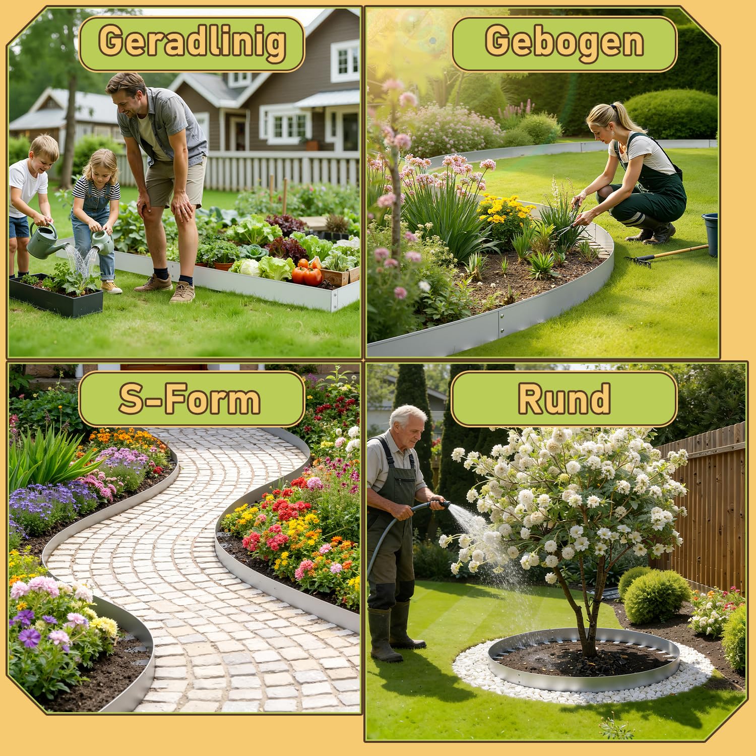 Lot de 25 bordures de pelouse flexibles en métal argenté - 100 cm x 5 cm - Résistant aux intempéries - Installation facile avec ancrage au sol - Bordure de tonte pour parterres de fleurs