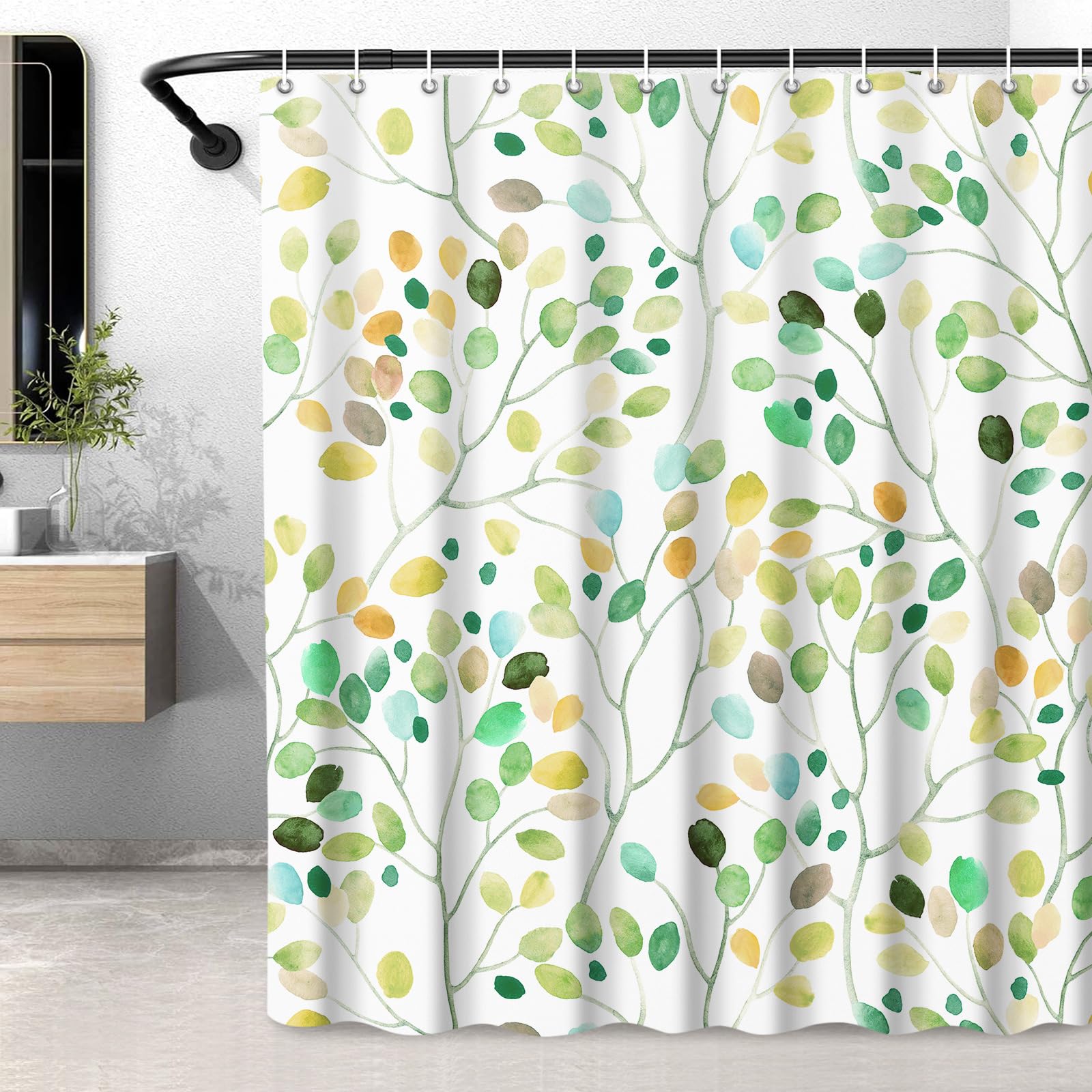 LXBNI Sage Green Shower Curtain, Floral Shower Curtains for Bathroom, Colorful Leaf Polyester Fabric Curtains Home Decoration, Modern Flower Waterproof Bath Curtain with Plastic Hooks, 72x84 Inch — image 1