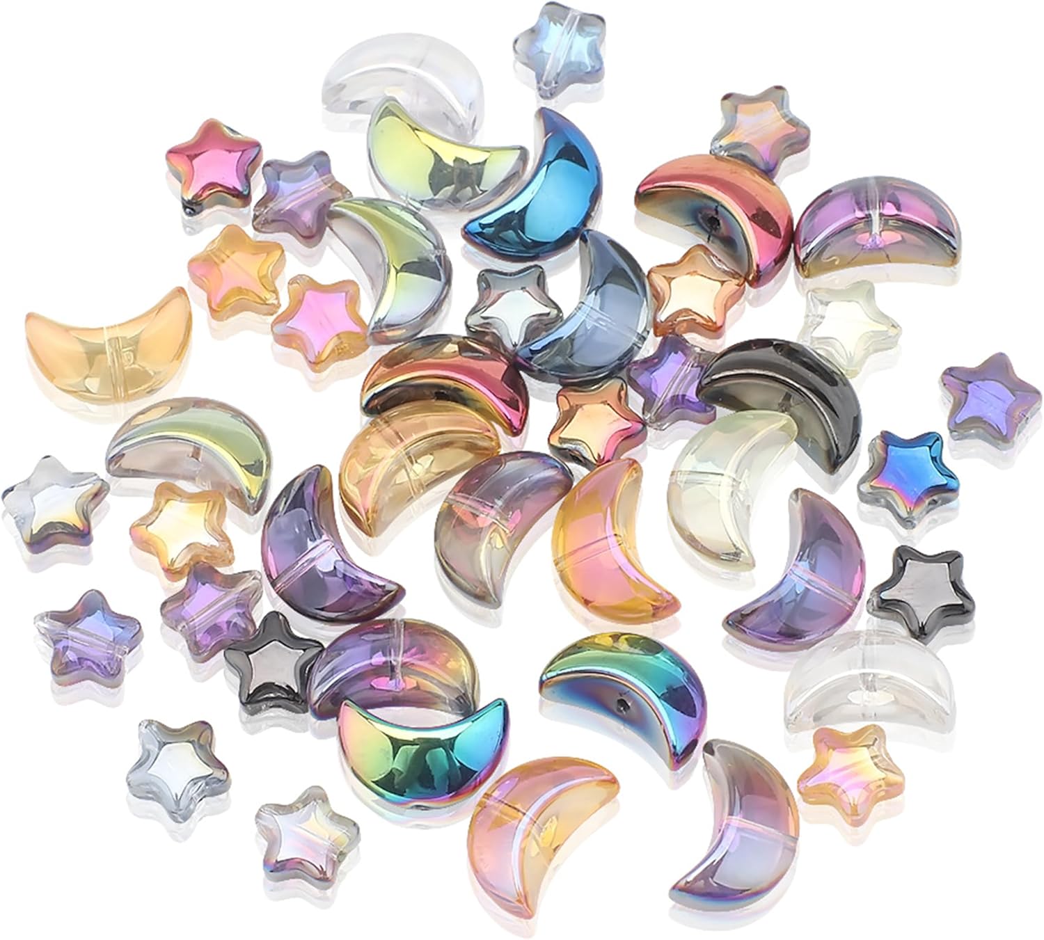 160 Pcs Star Beads Glass Star Moon Shape Plated Spacer Beads Charms Pony Bead for DIY Craft Jewelry Making Bracelet Necklace