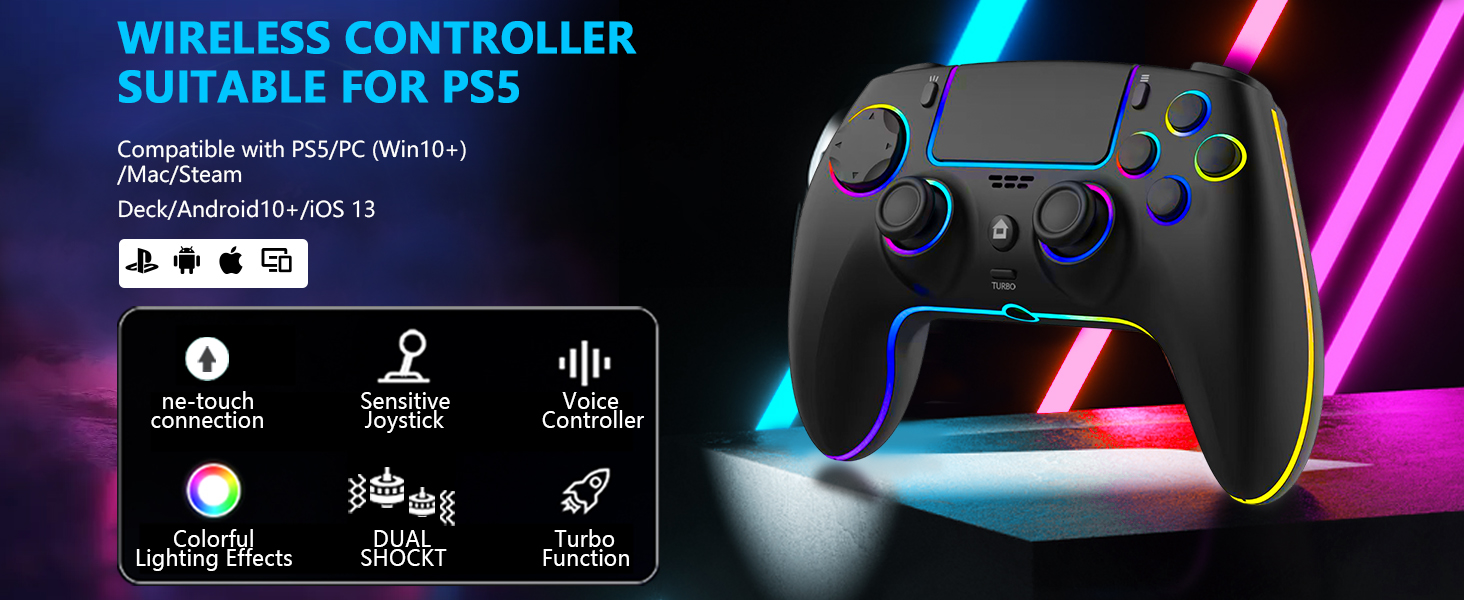 Amazon.com: SZDILONG Wireless Controller with 7 Colors RGB Light