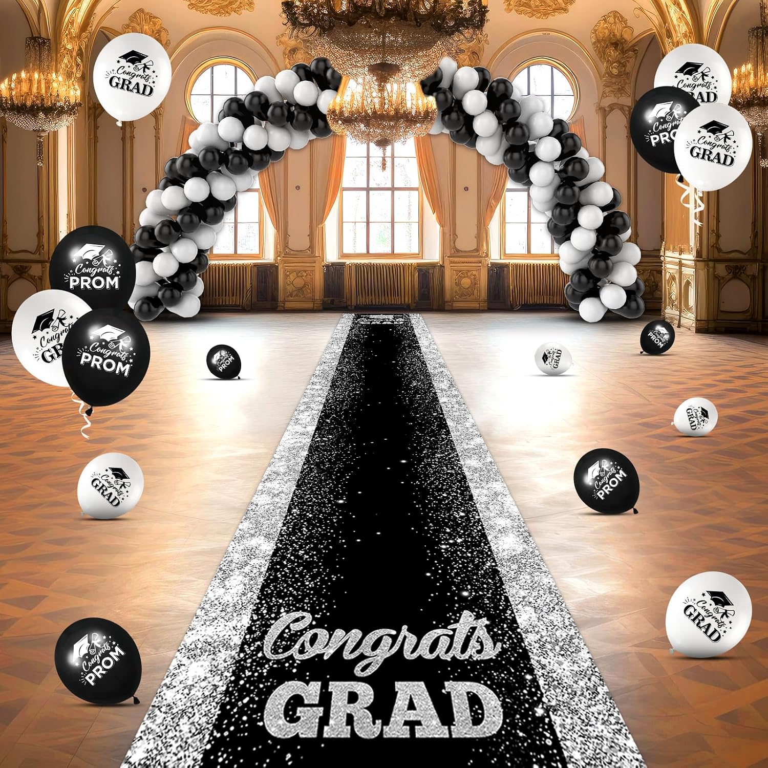 Black Carpet Runner for Party, 10 x 2.6ft, Graduation Prom Decorations Polyester Fabric Black Runway Rug for Prom Party Decor Aisle Runner for High School College Learned Scholar Graduation Ceremony
