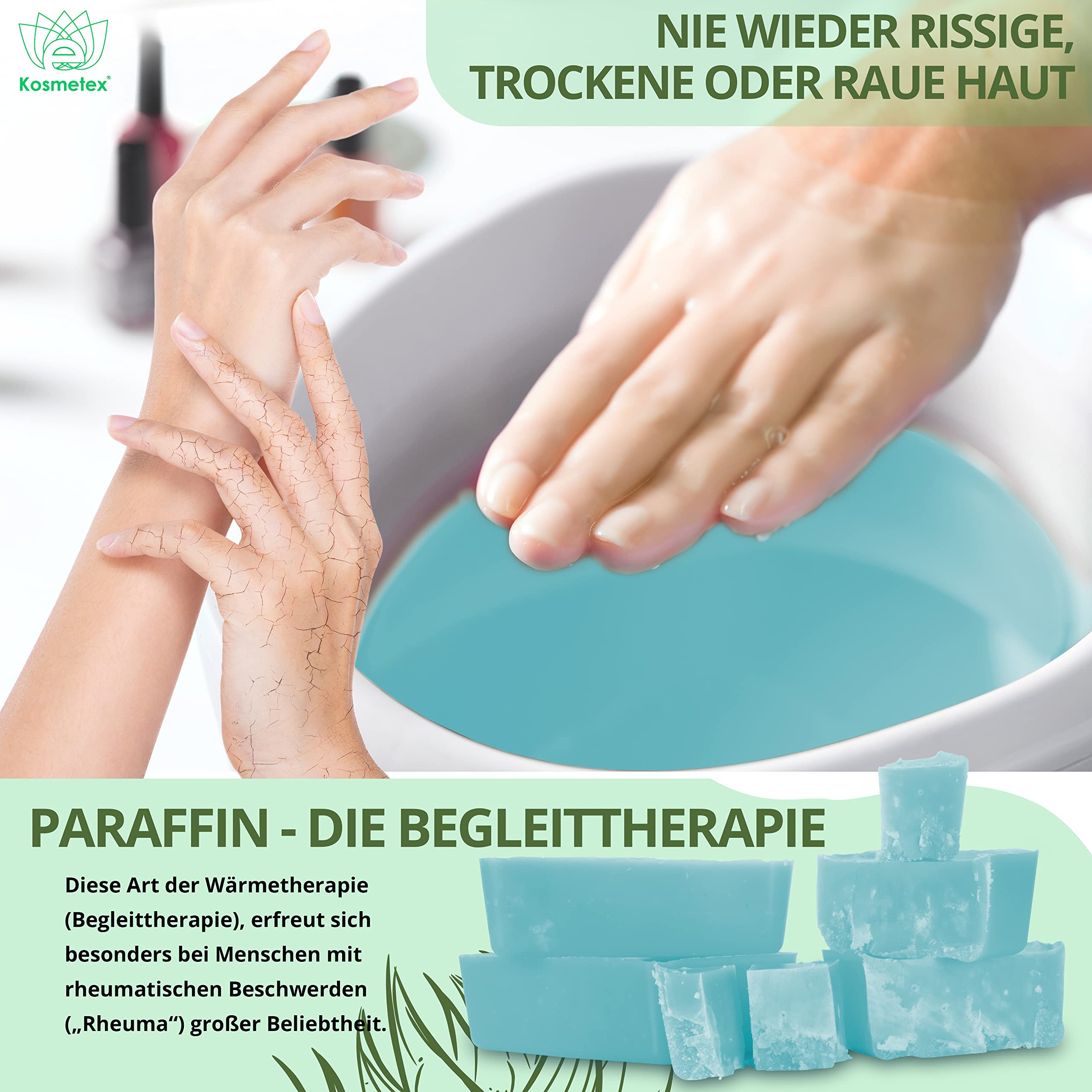 Kosmetex Wellness-Paraffinbad Aloe Vera – Paraffin-Entspannungsbad für Hände und Füße – Paraffinwachs – Paraffin-Block für Wachserwärmer (10x 500ml)