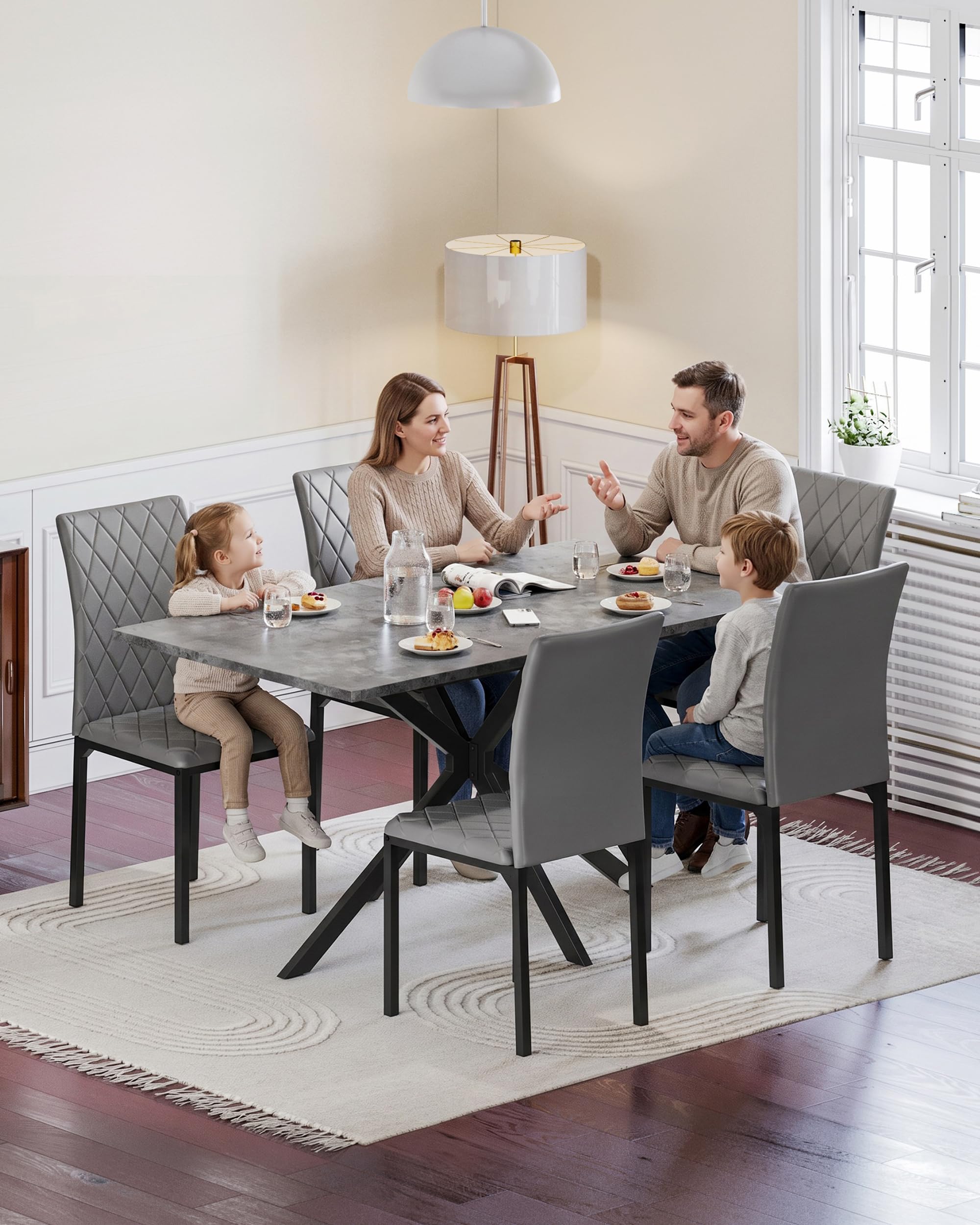 Ausziehbarer Esstisch Betonoptik 120–160x80x73,5cm für 4–8 Personen | Küchetisch Esszimmertisch für Esszimmer, Küche und Wohnzimmer