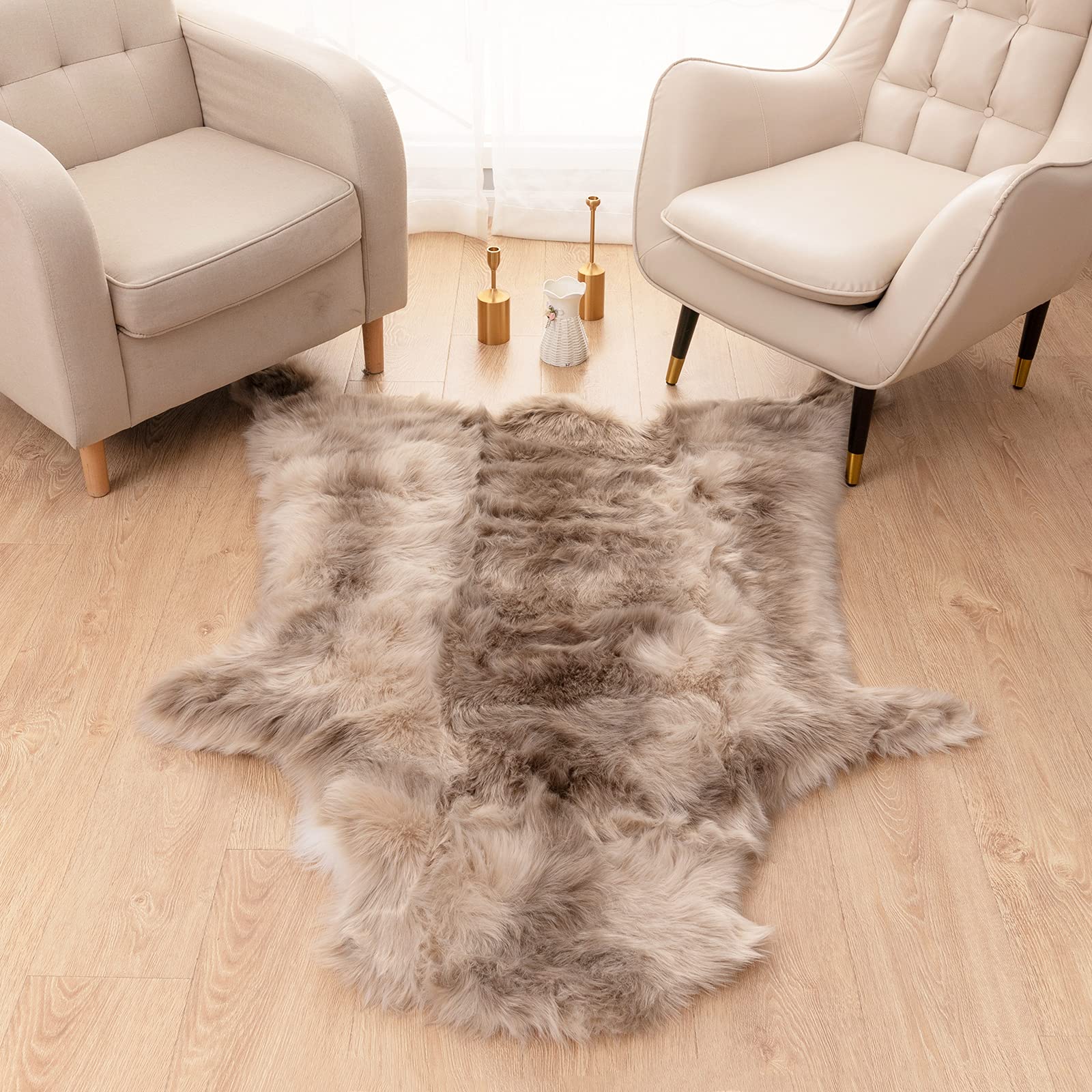 Carvapet Tapis en fausse fourrure douce - Tapis moelleux en fausse fourrure pour chambre à coucher - Tapis décoratif pour salon, 1,2 x 1,5 m - Marron