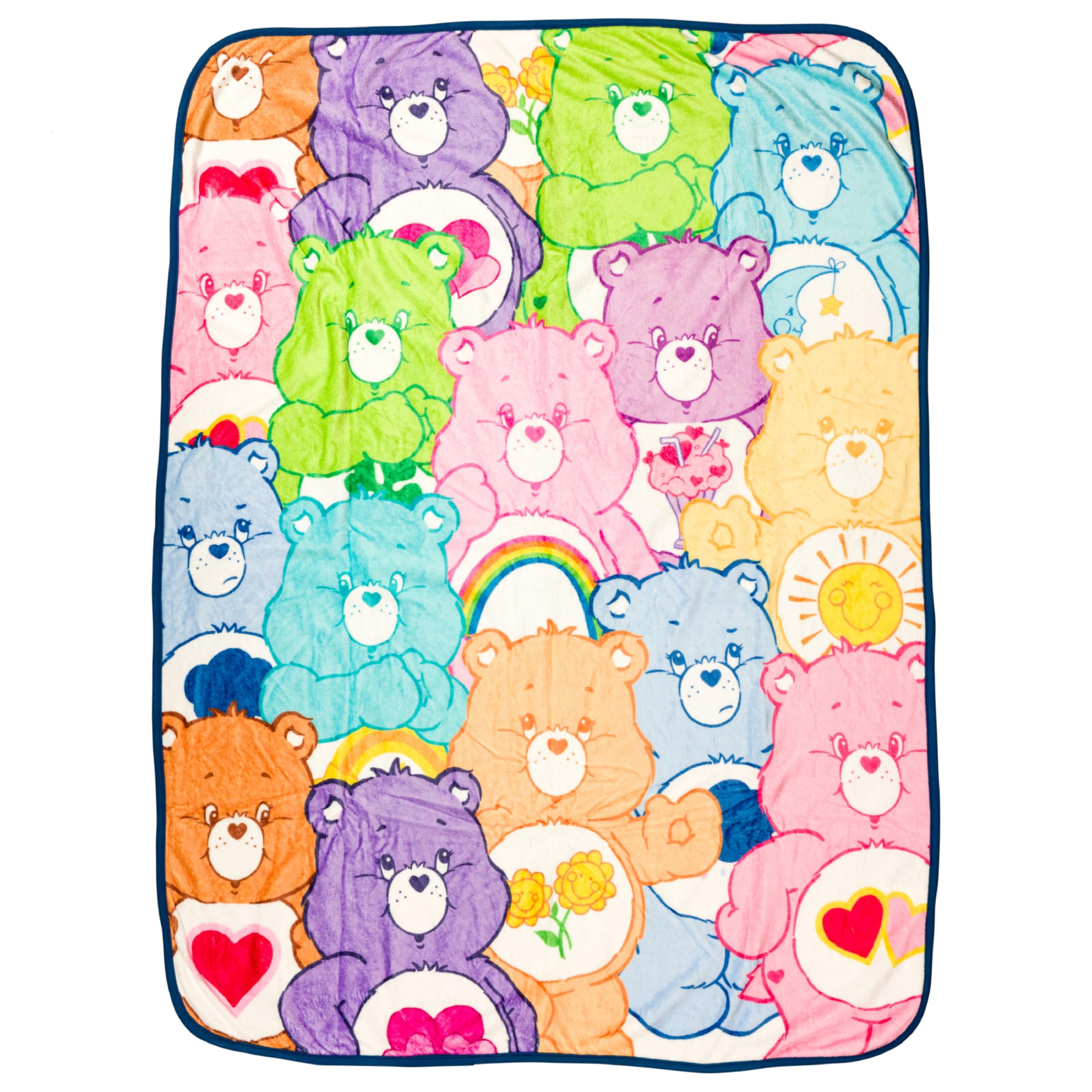 Silver Buffalo Care Bears Featuring Tenderheart, Harmony, Good Luck, Bedtime, Love-A-Lot, Cheer, Share, Funshine, Grumpy, Wish, and Friend Bear 45” x 60” Fleece Throw, Soft and Cozy Blanket, 250 GSM