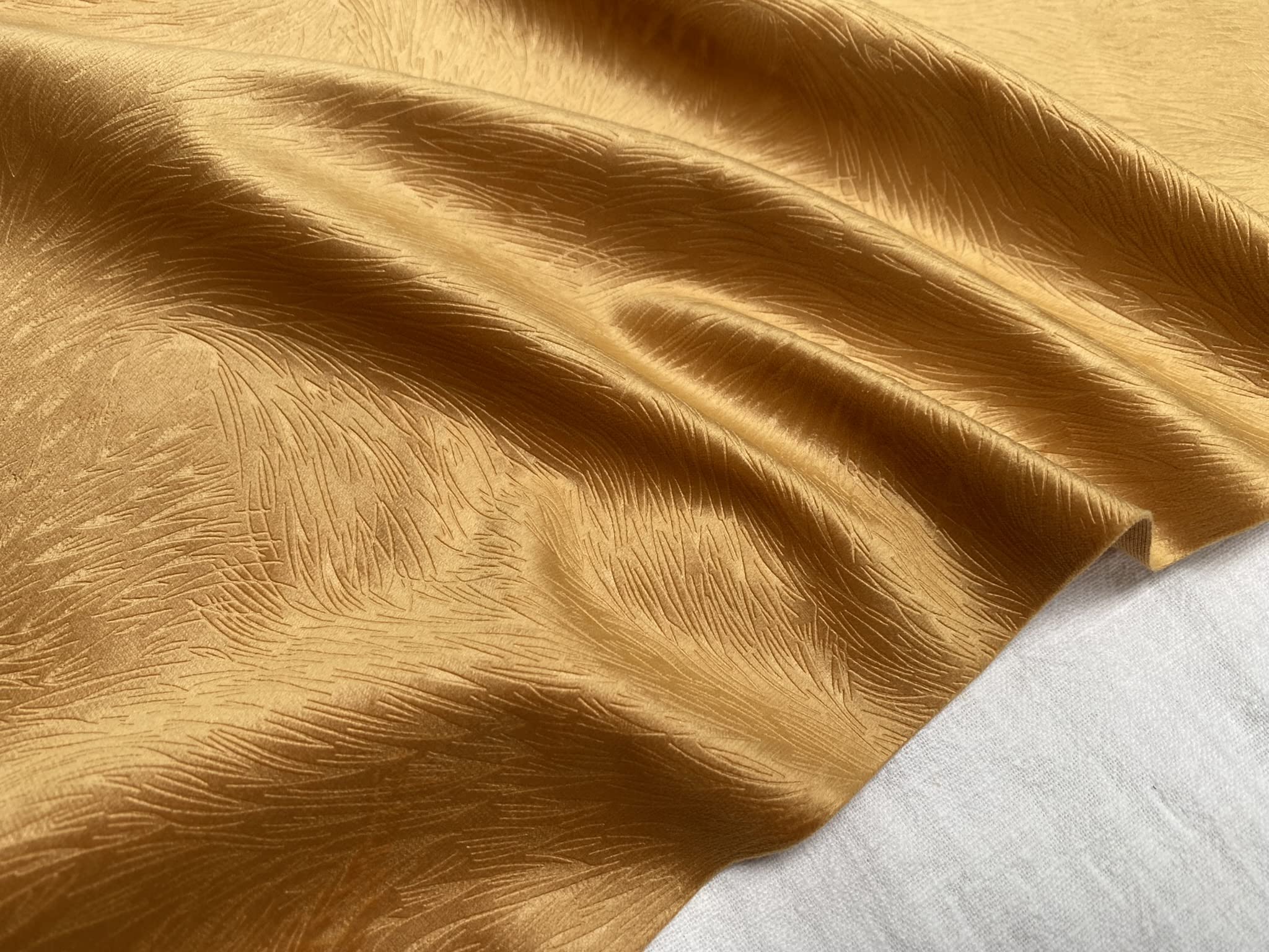 Embossed Velvet Fabric Super Soft Velour Material Home Decor Curtains Upholstery Dressmaking - 150 cm Wide - Mustard Gold (Sold by The metre)